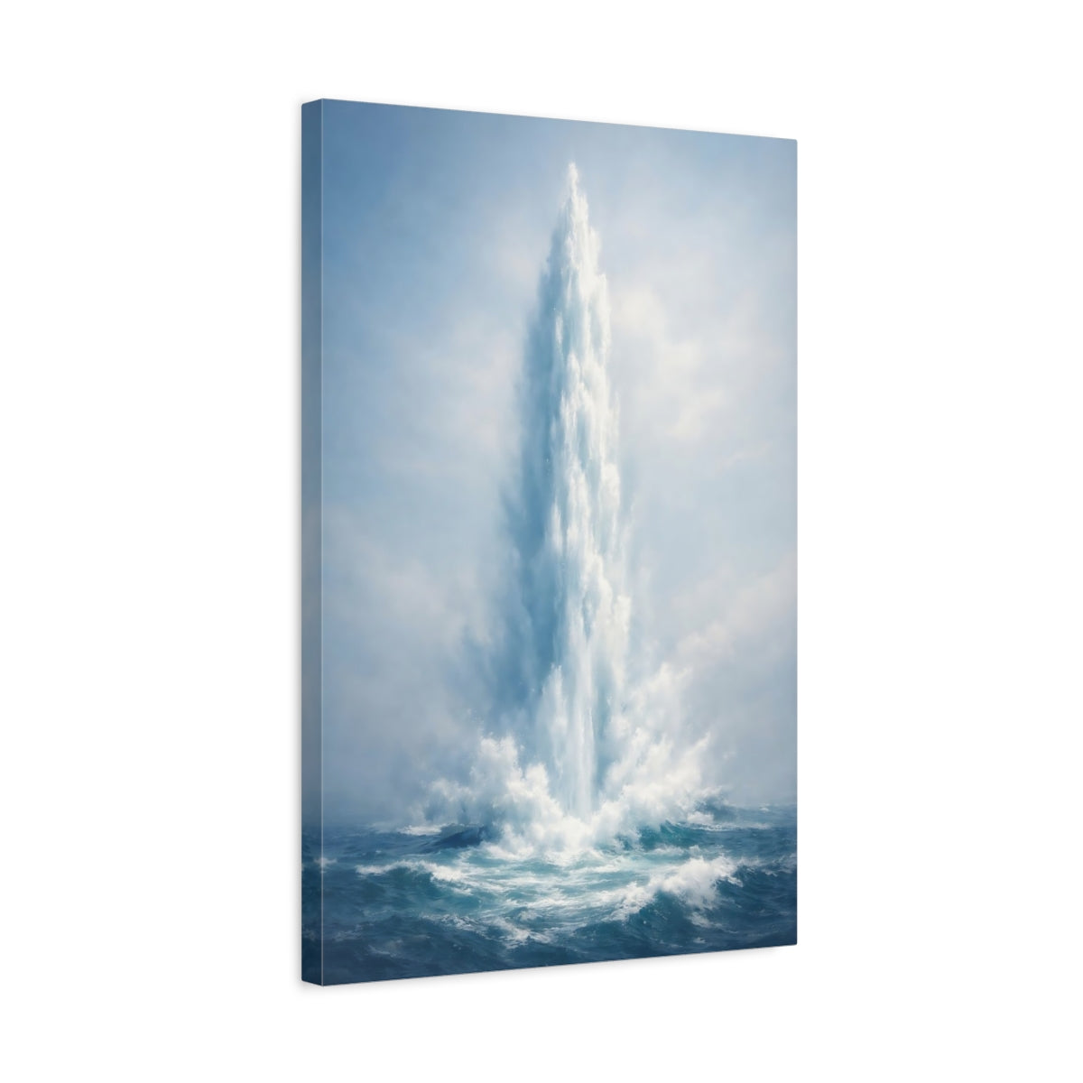 Side Mockup 3. Nature Water Spout Blue Ocean shown as stretched canvas wall art