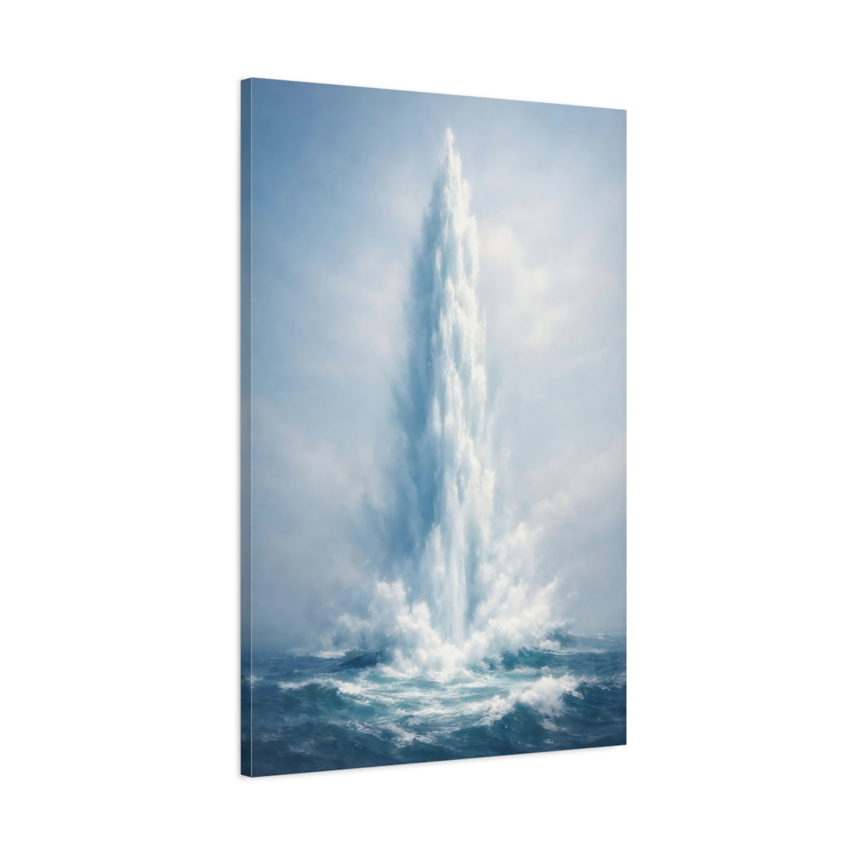 Side Mockup 1. Nature Water Spout Blue Ocean shown as stretched canvas wall art