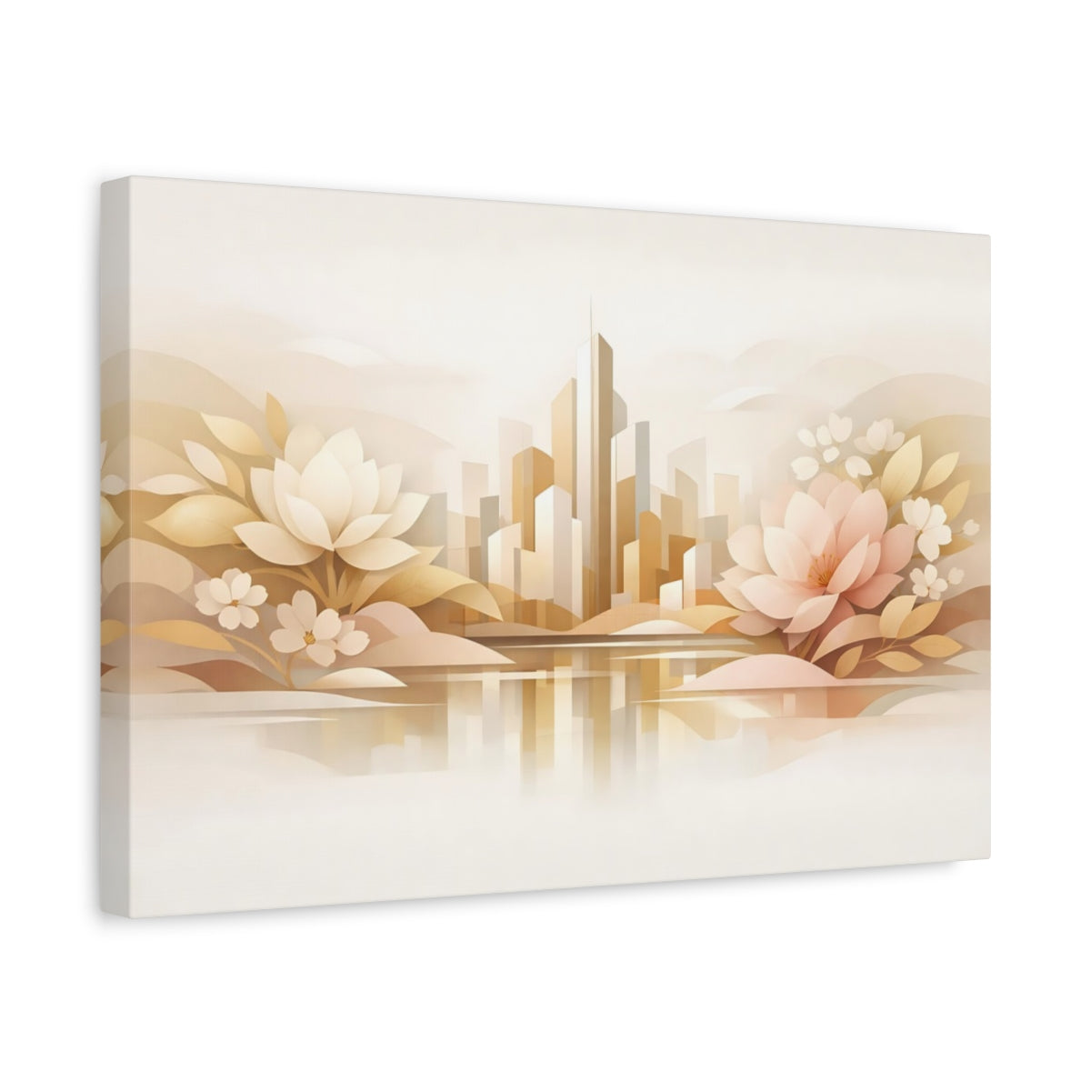 Floral Modern Abstract Skyline Lotus Flowers - Canvas Wall Art Print