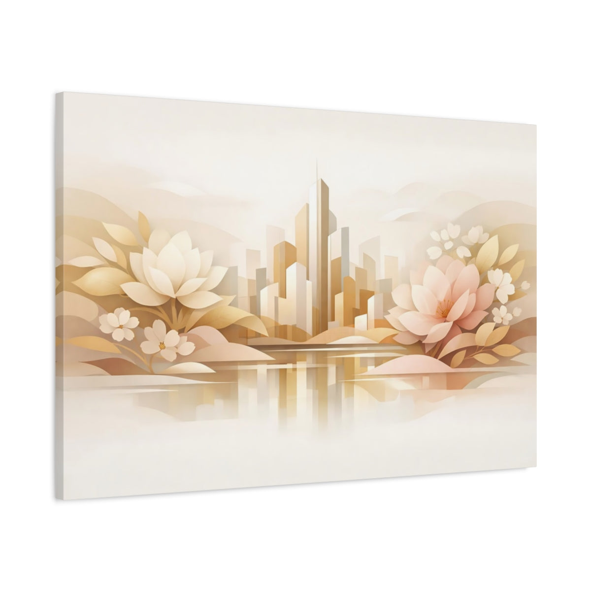 Floral Modern Abstract Skyline Lotus Flowers - Canvas Wall Art Print