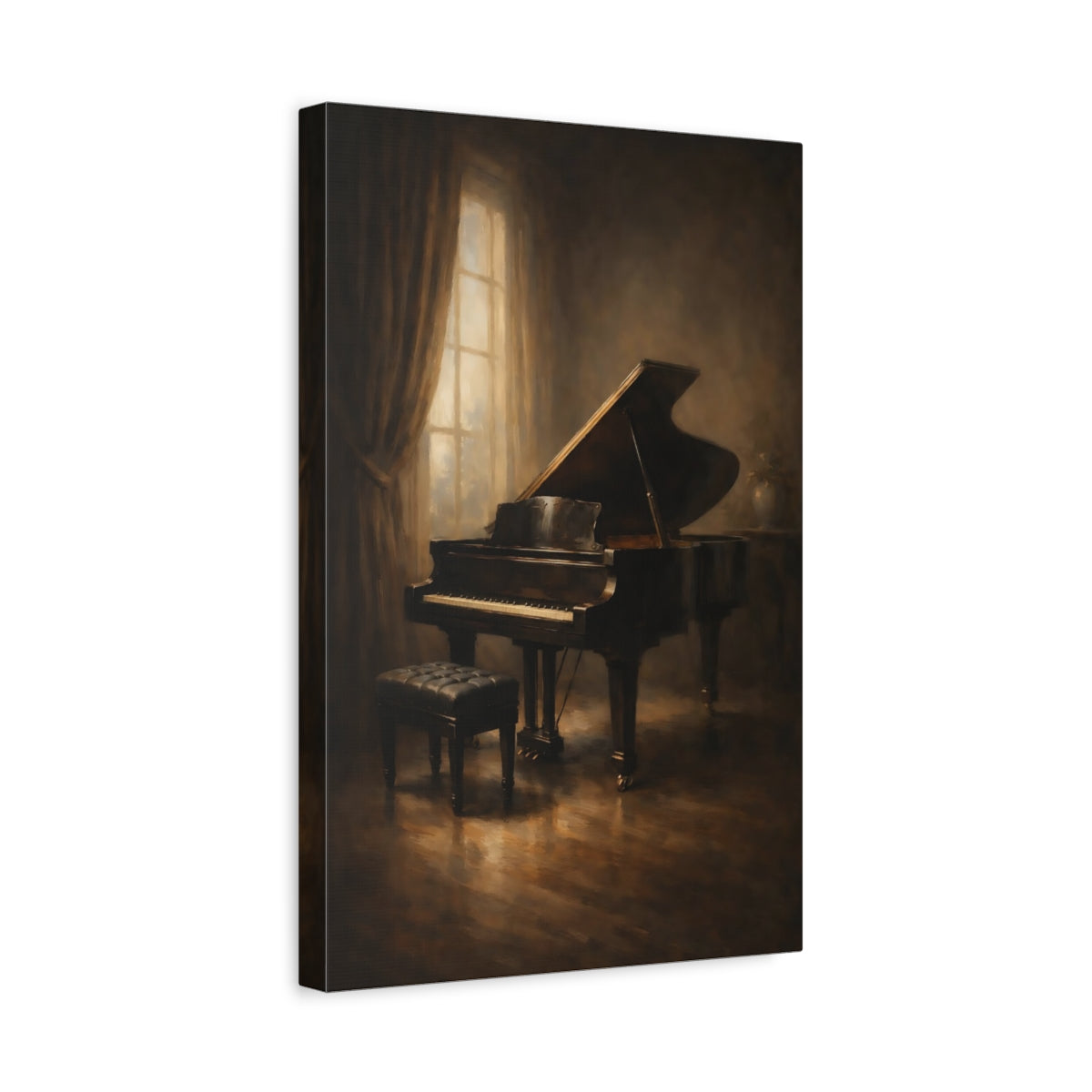 Side Mockup 4. Vintage Grand Piano Brown Grand Piano shown as stretched canvas wall art