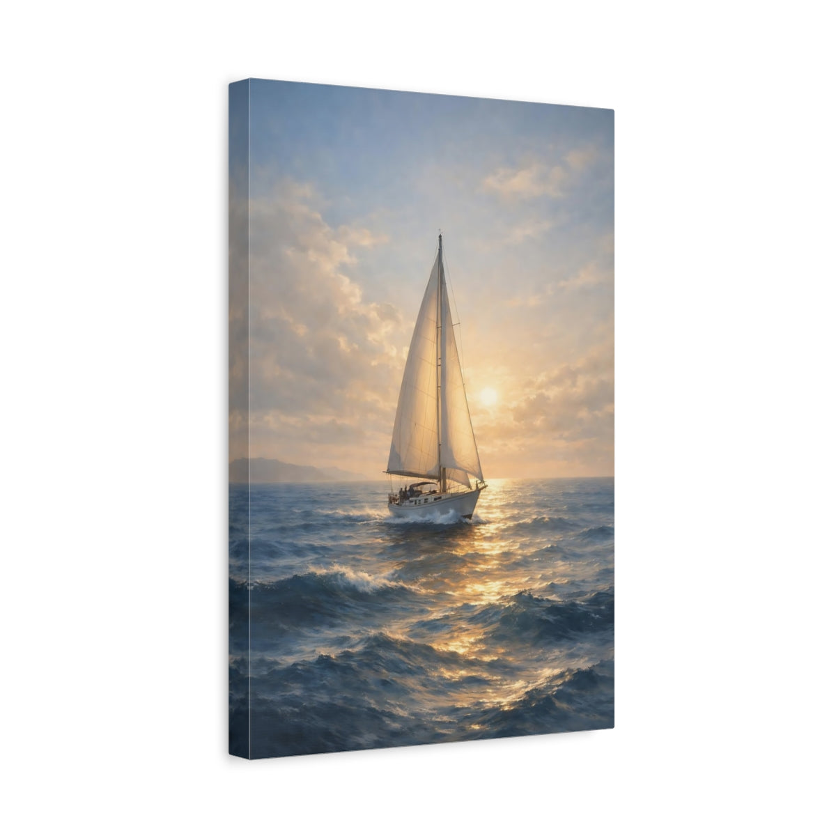 Side Mockup 4. Nature Sailboat Golden Sailboat shown as stretched canvas wall art