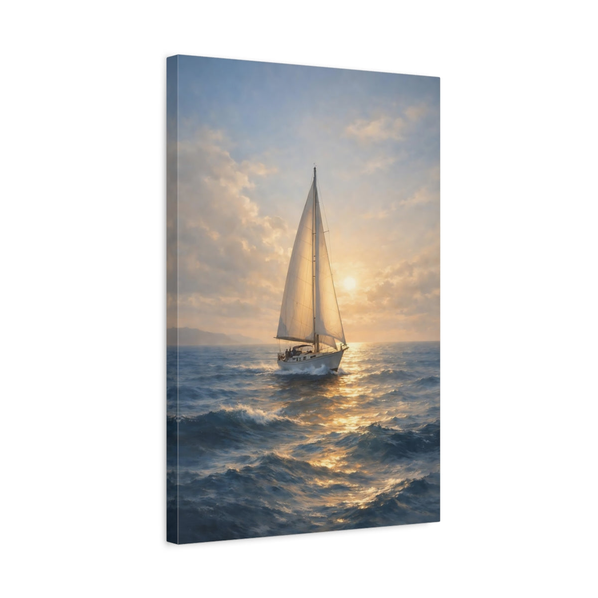 Side Mockup 3. Nature Sailboat Golden Sailboat shown as stretched canvas wall art