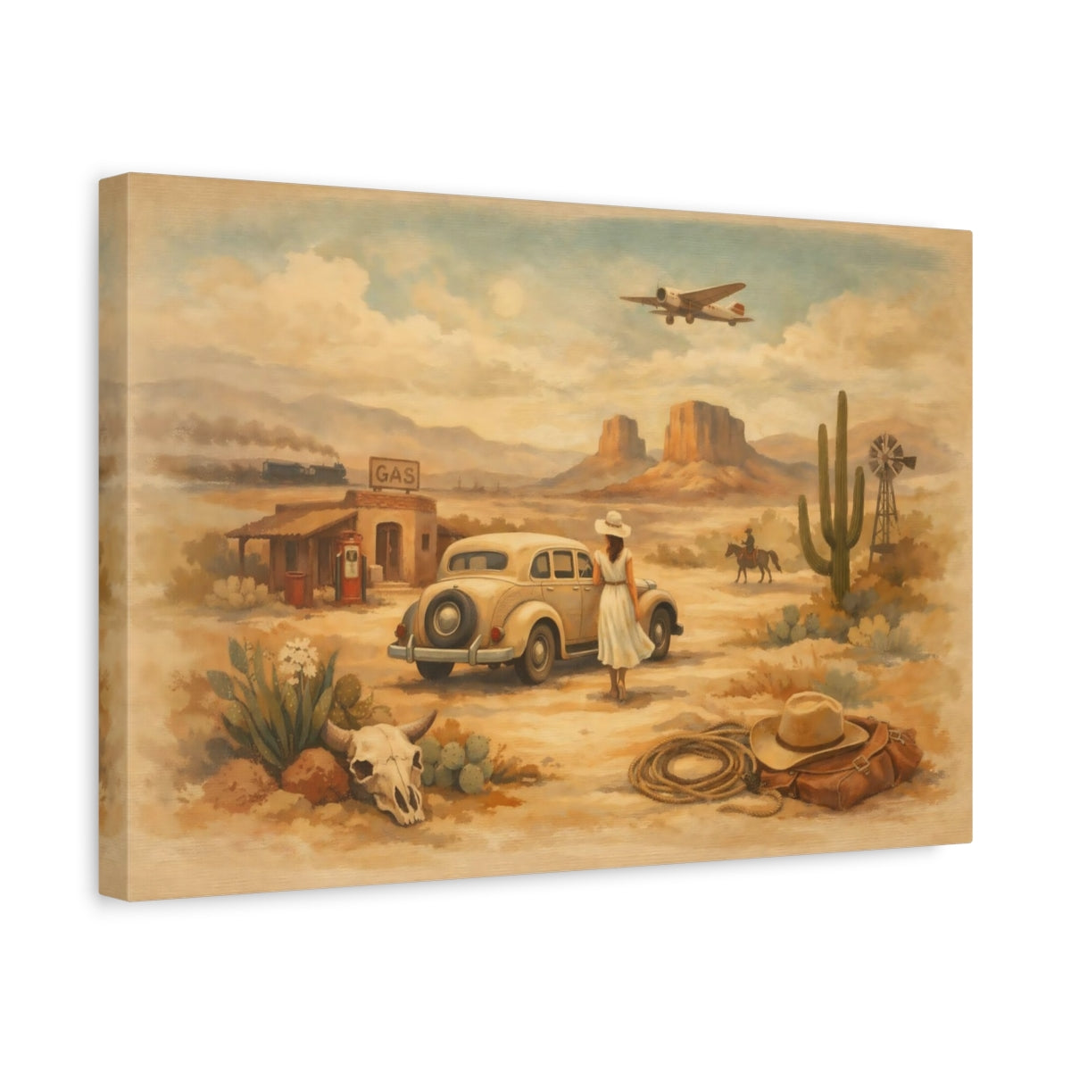 Vintage Desert Landscape Scene - Canvas Wall Art Print
