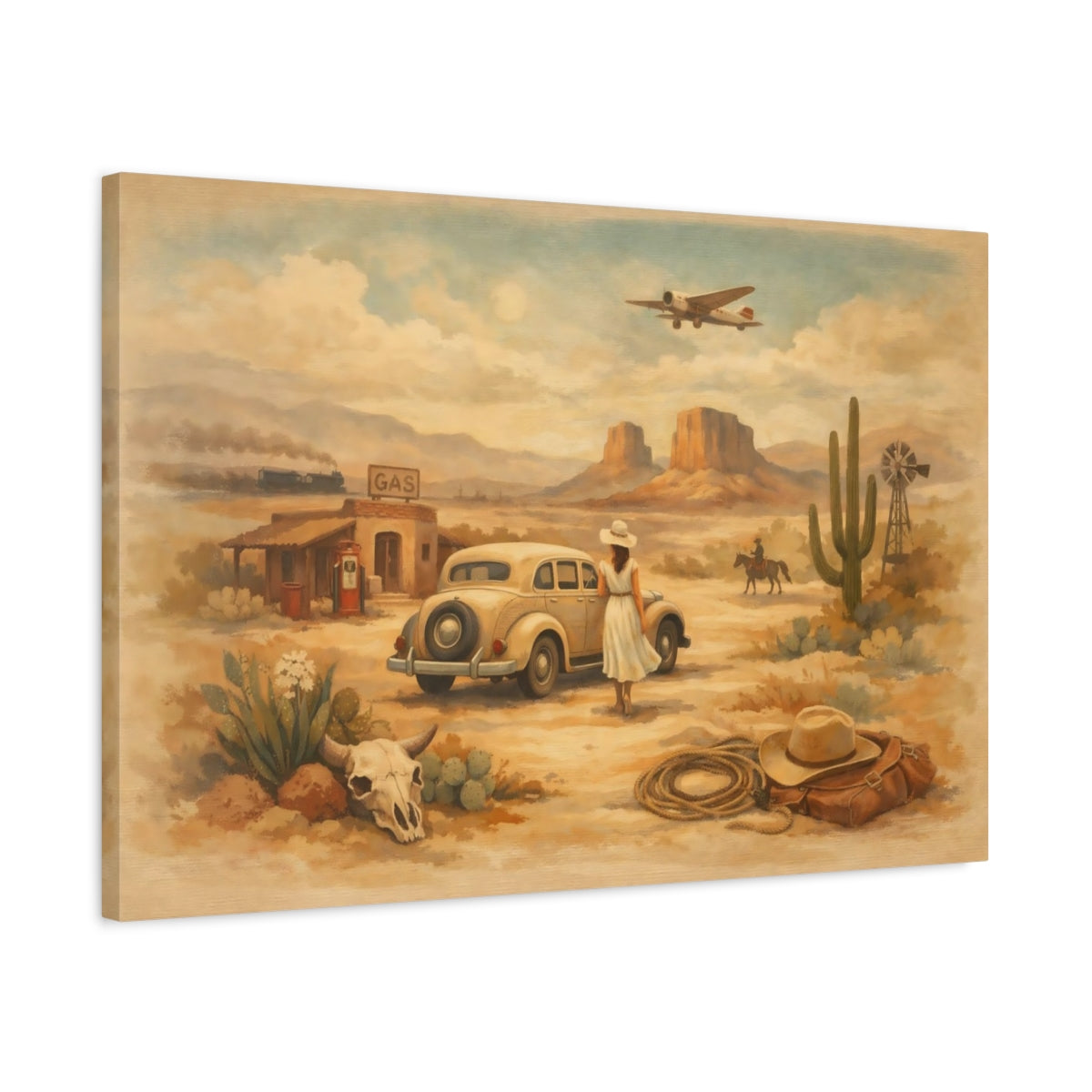Vintage Desert Landscape Scene - Canvas Wall Art Print