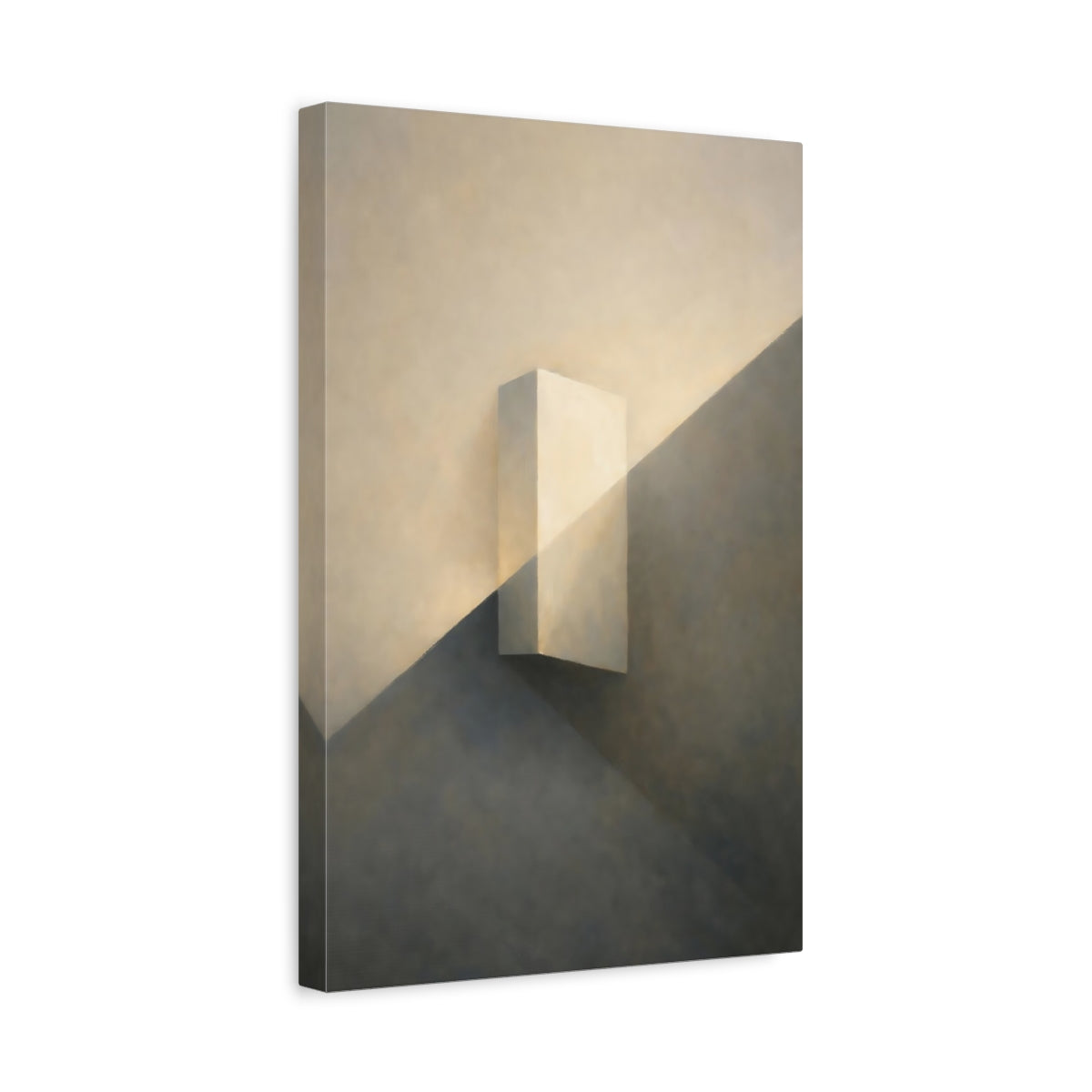 Side Mockup 4. Abstract Geometric Block Cream And Grey shown as stretched canvas wall art