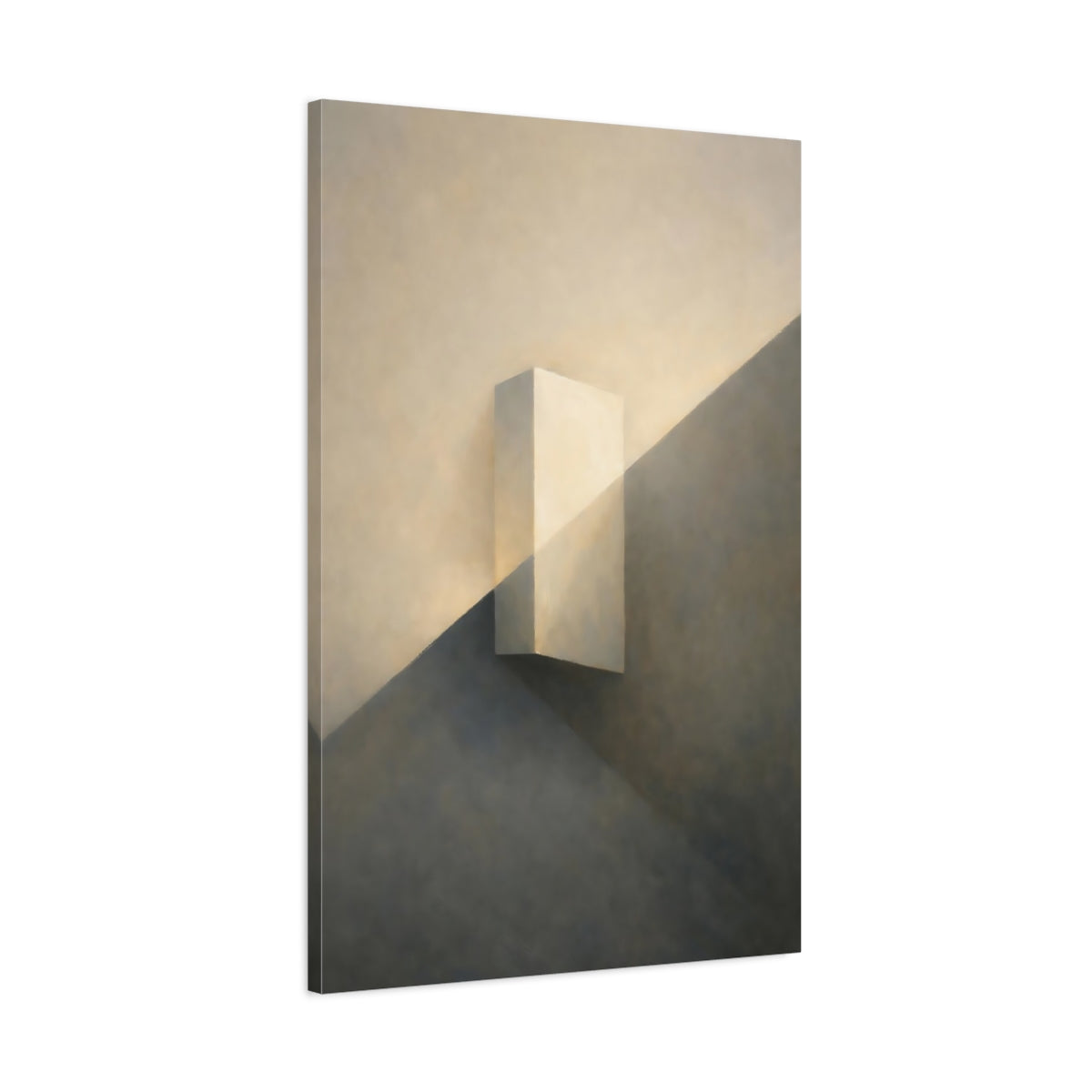 Side Mockup 1. Abstract Geometric Block Cream And Grey shown as stretched canvas wall art