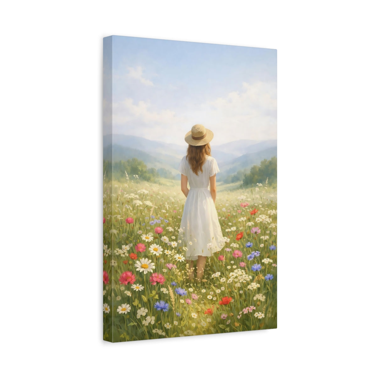 Side Mockup 4. Nature Woman Wildflower Meadow shown as stretched canvas wall art