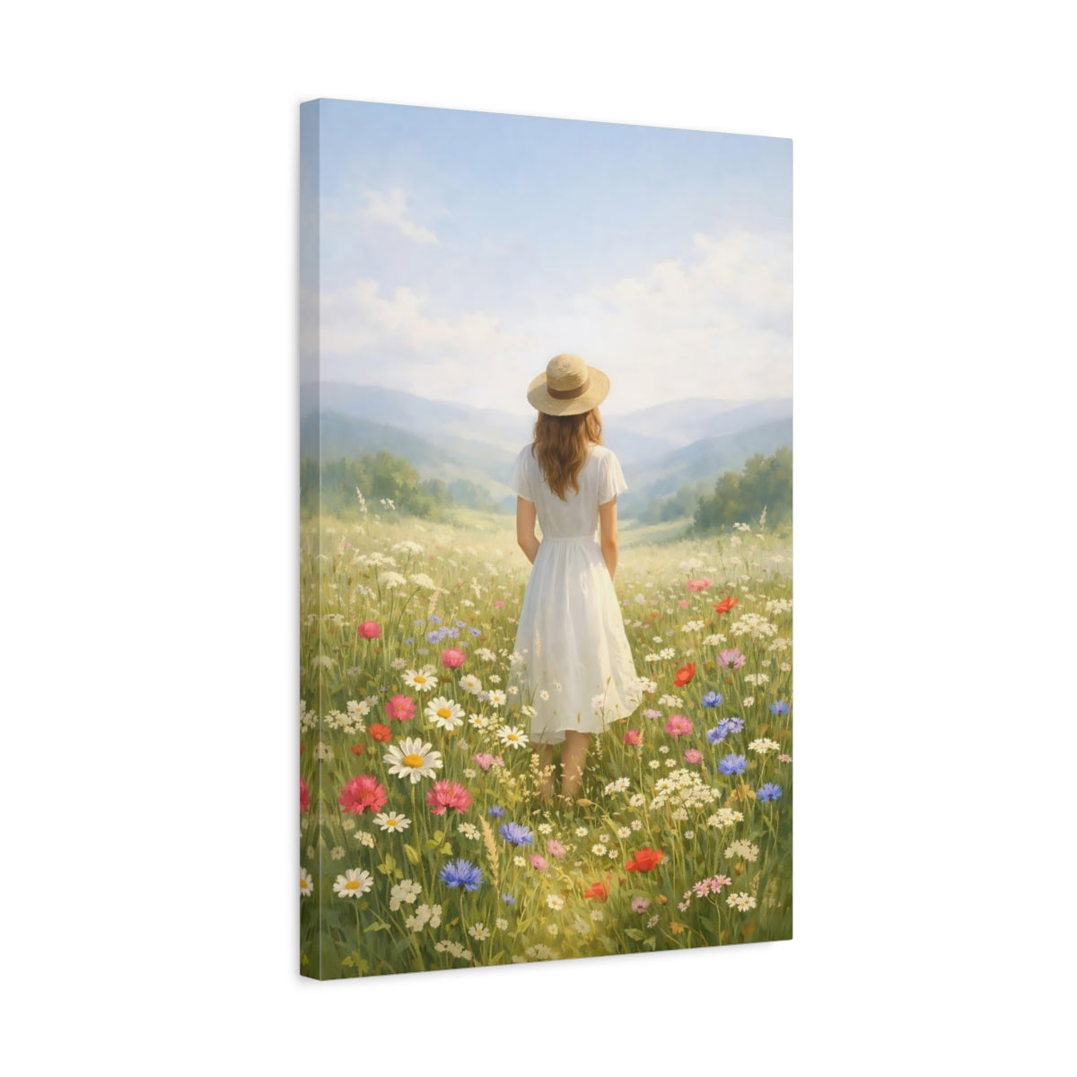 Side Mockup 3. Nature Woman Wildflower Meadow shown as stretched canvas wall art