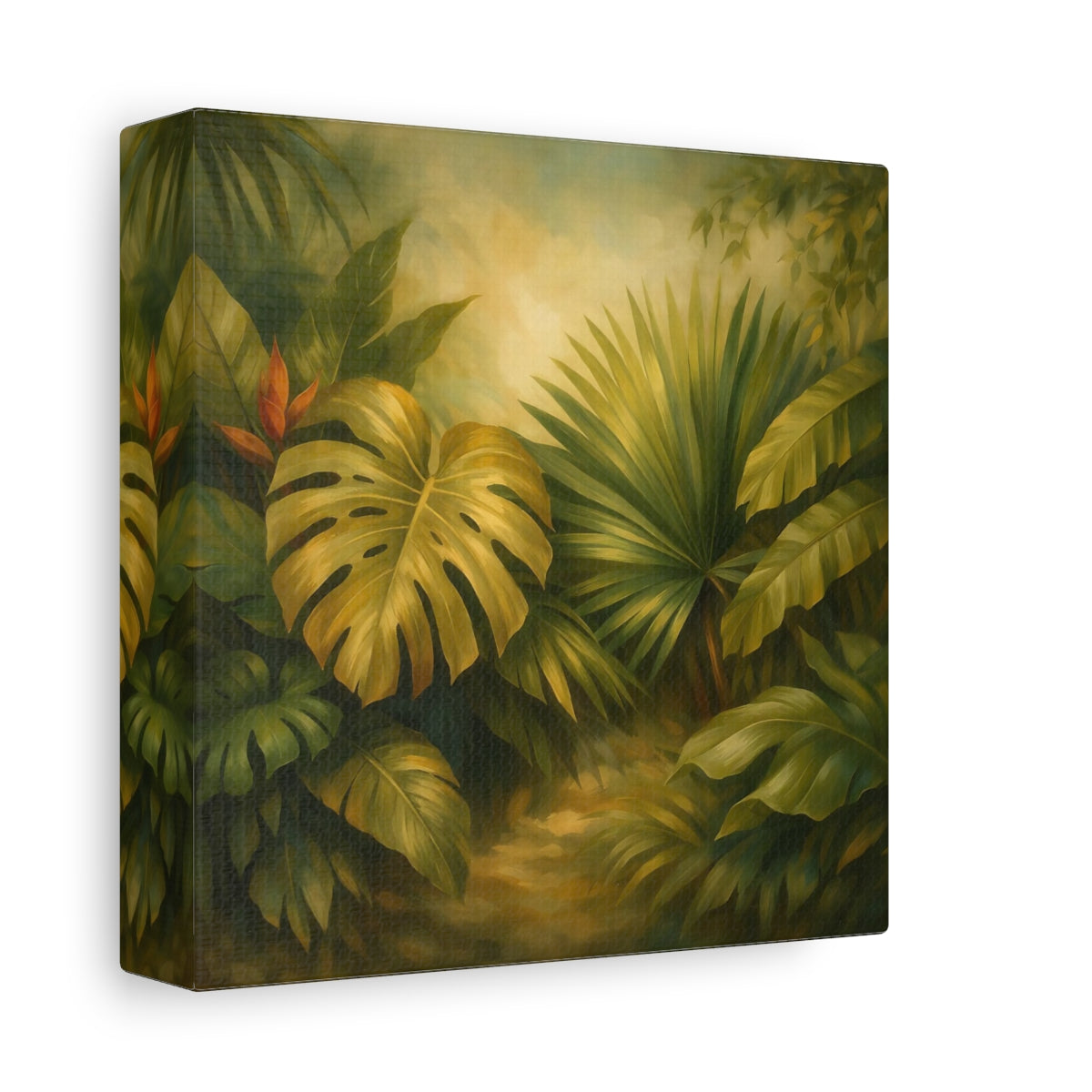 Side Mockup 1. Nature Tropical Foliage Tropical Jungle Leaves shown as stretched canvas wall art