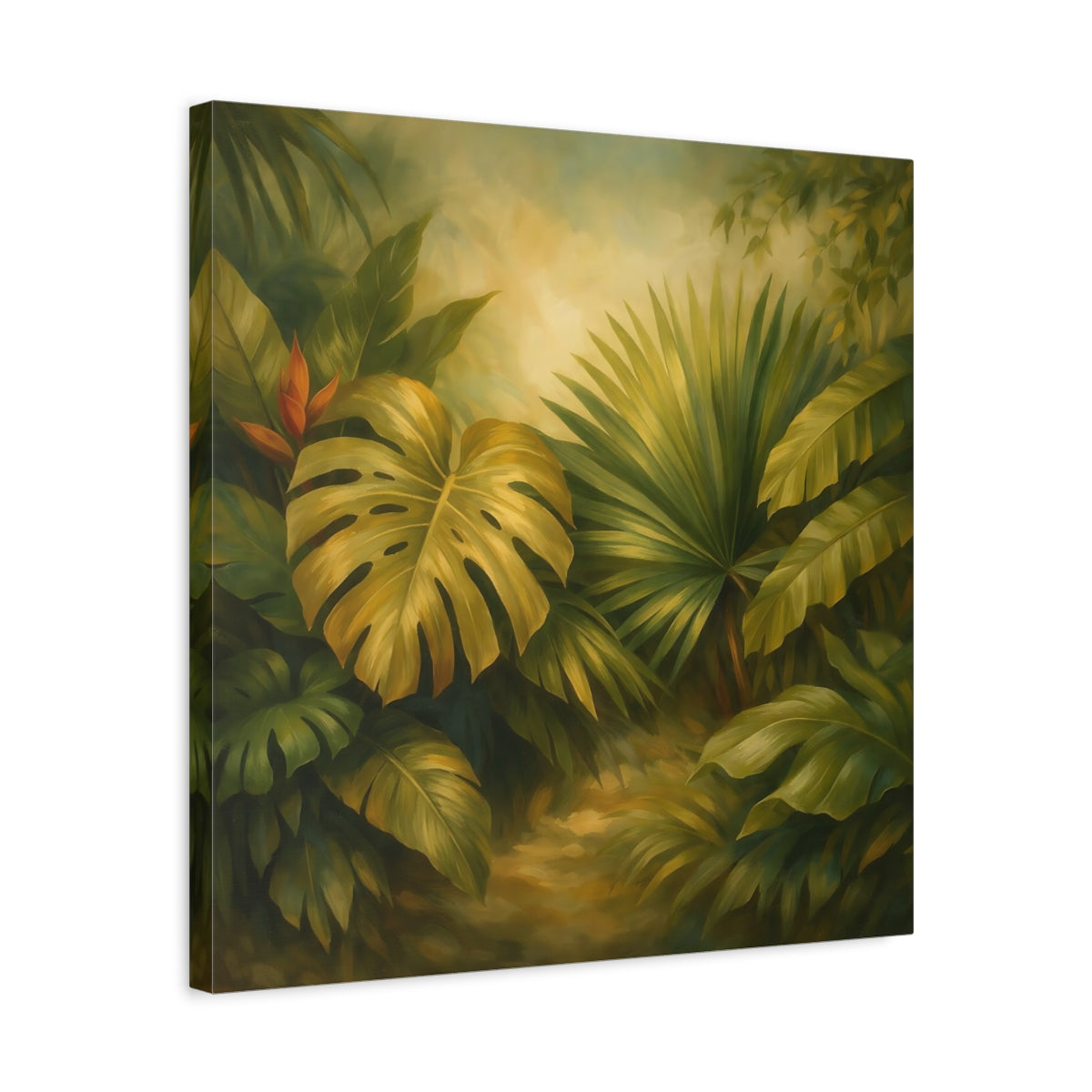 Side Mockup 5. Nature Tropical Foliage Tropical Jungle Leaves shown as stretched canvas wall art