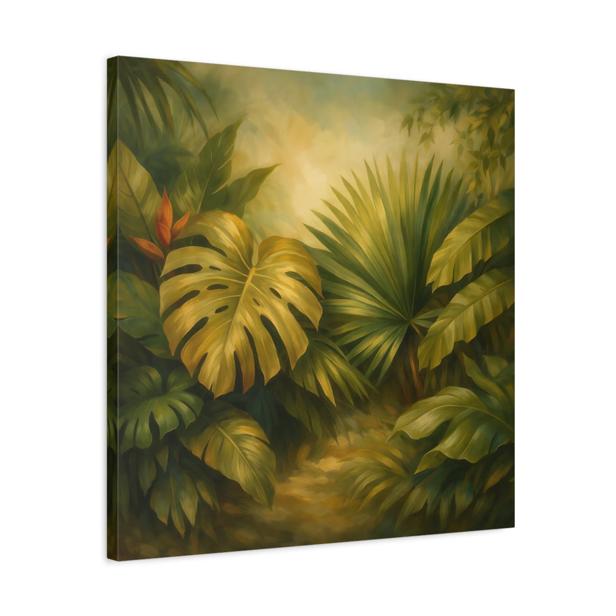 Side Mockup 4. Nature Tropical Foliage Tropical Jungle Leaves shown as stretched canvas wall art