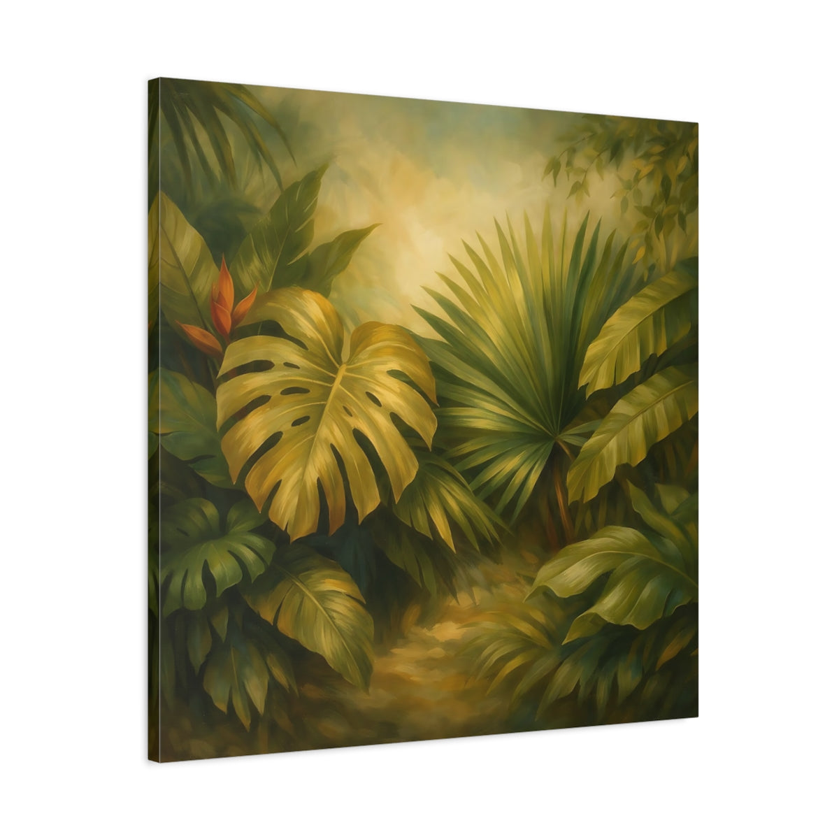 Side Mockup 3. Nature Tropical Foliage Tropical Jungle Leaves shown as stretched canvas wall art