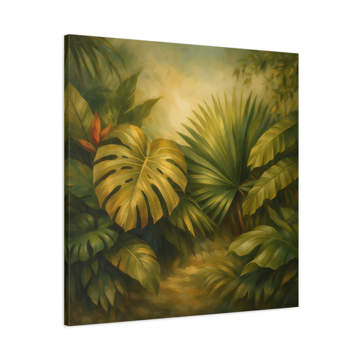 Side Mockup 2. Nature Tropical Foliage Tropical Jungle Leaves shown as stretched canvas wall art