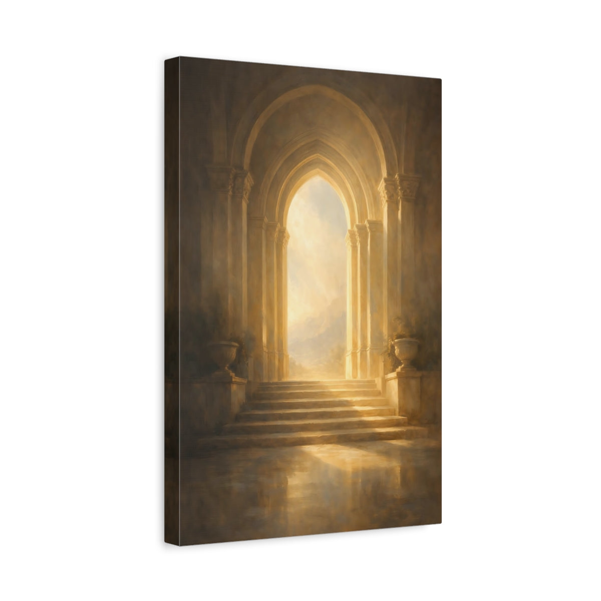 Side Mockup 4. Religious Archway Golden Archway shown as stretched canvas wall art