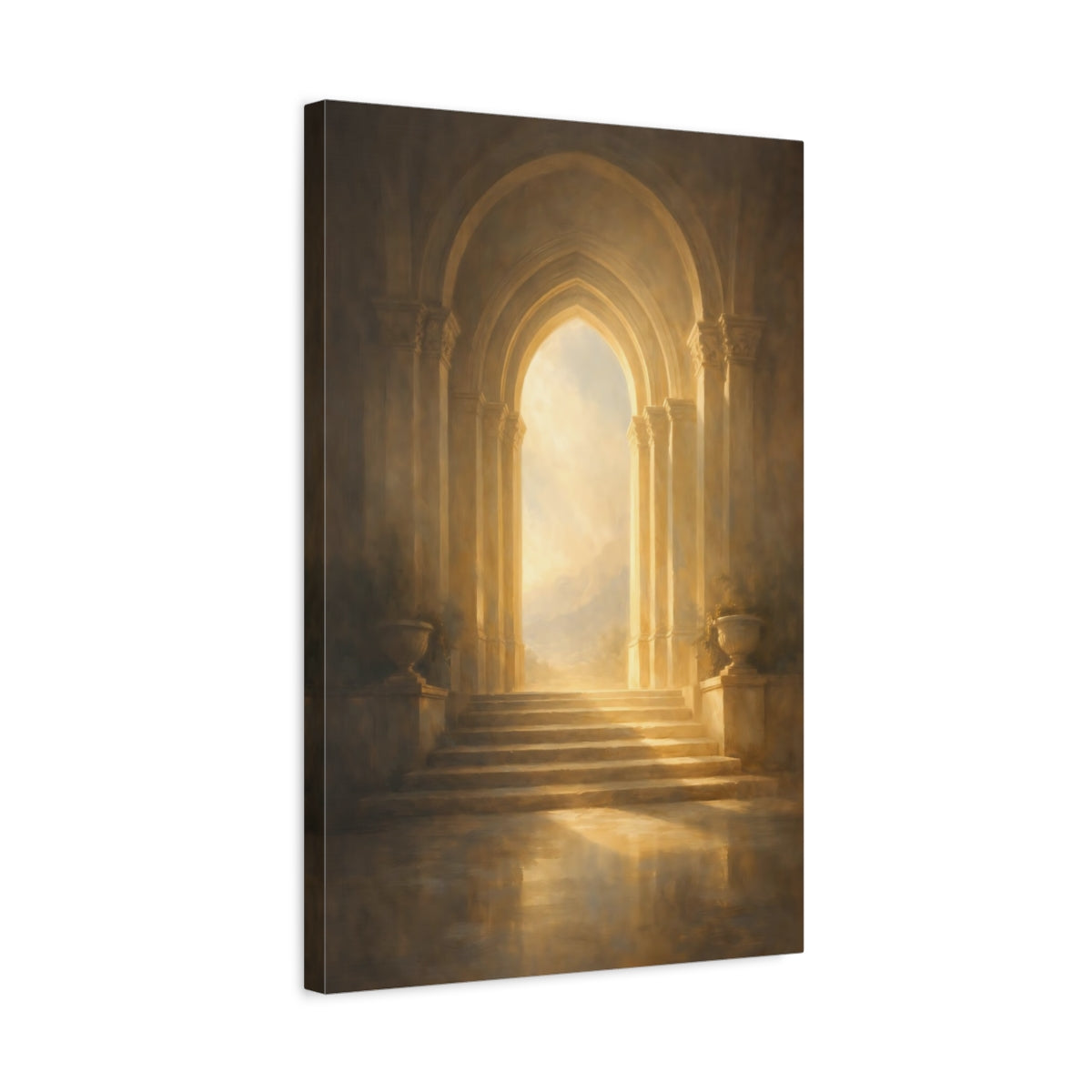 Side Mockup 3. Religious Archway Golden Archway shown as stretched canvas wall art