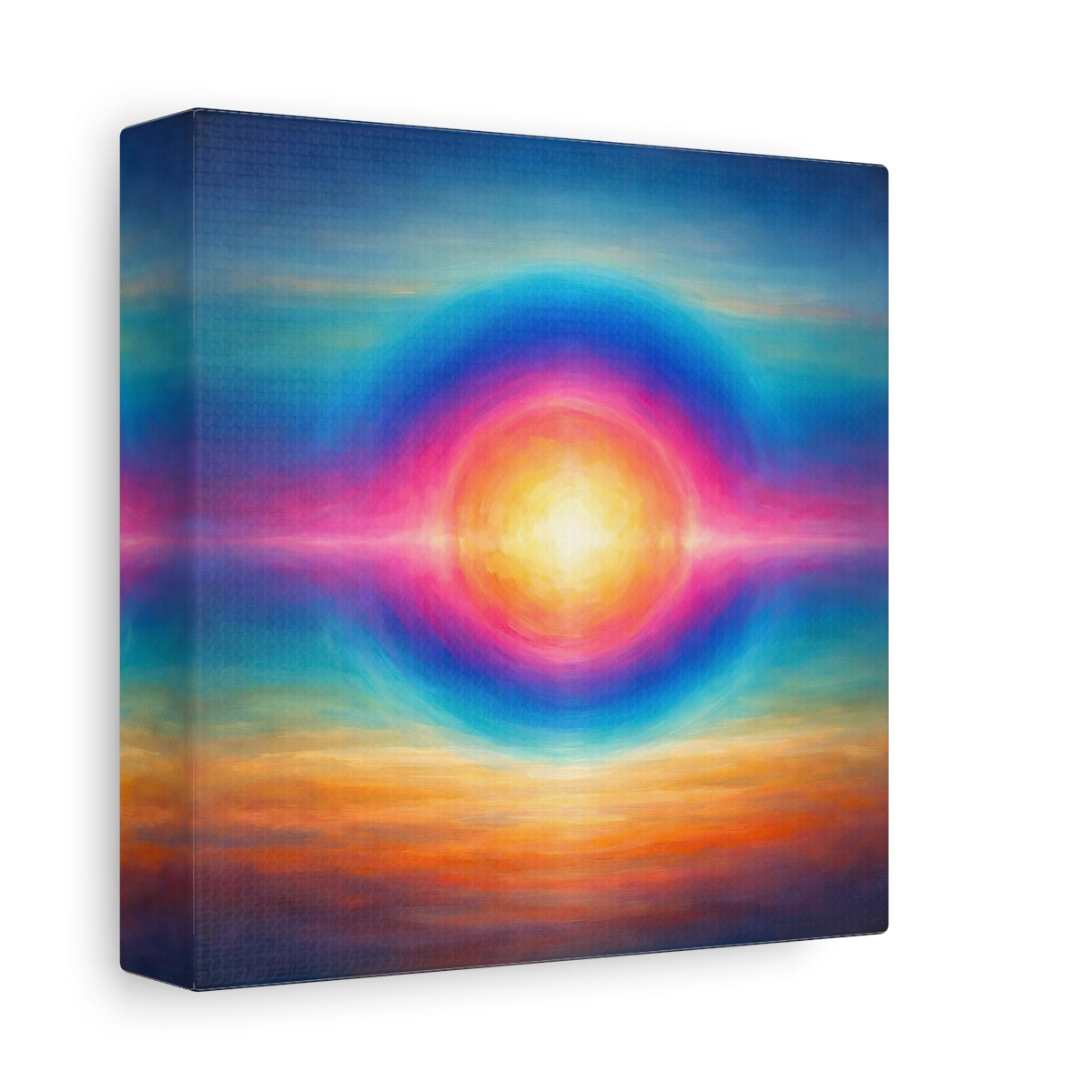 Side Mockup 1. Abstract Abstract Sun Vibrant Colors shown as stretched canvas wall art