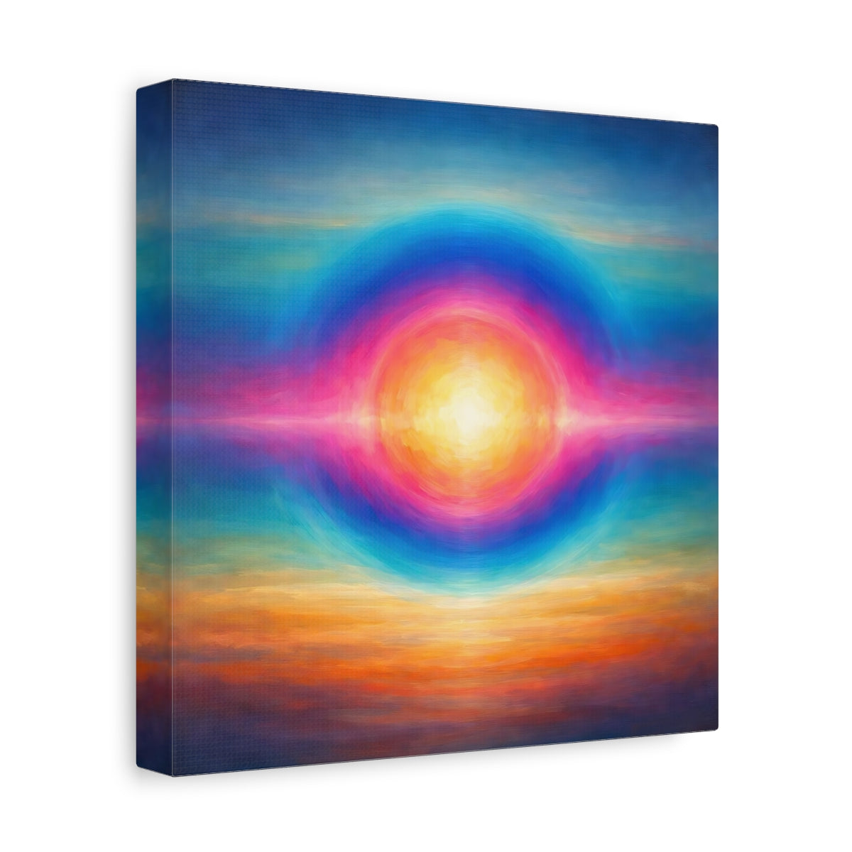 Side Mockup 9. Abstract Abstract Sun Vibrant Colors shown as stretched canvas wall art