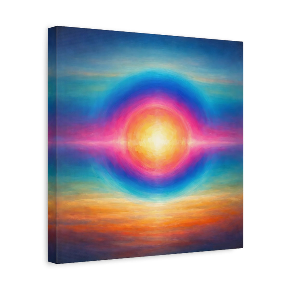 Side Mockup 7. Abstract Abstract Sun Vibrant Colors shown as stretched canvas wall art
