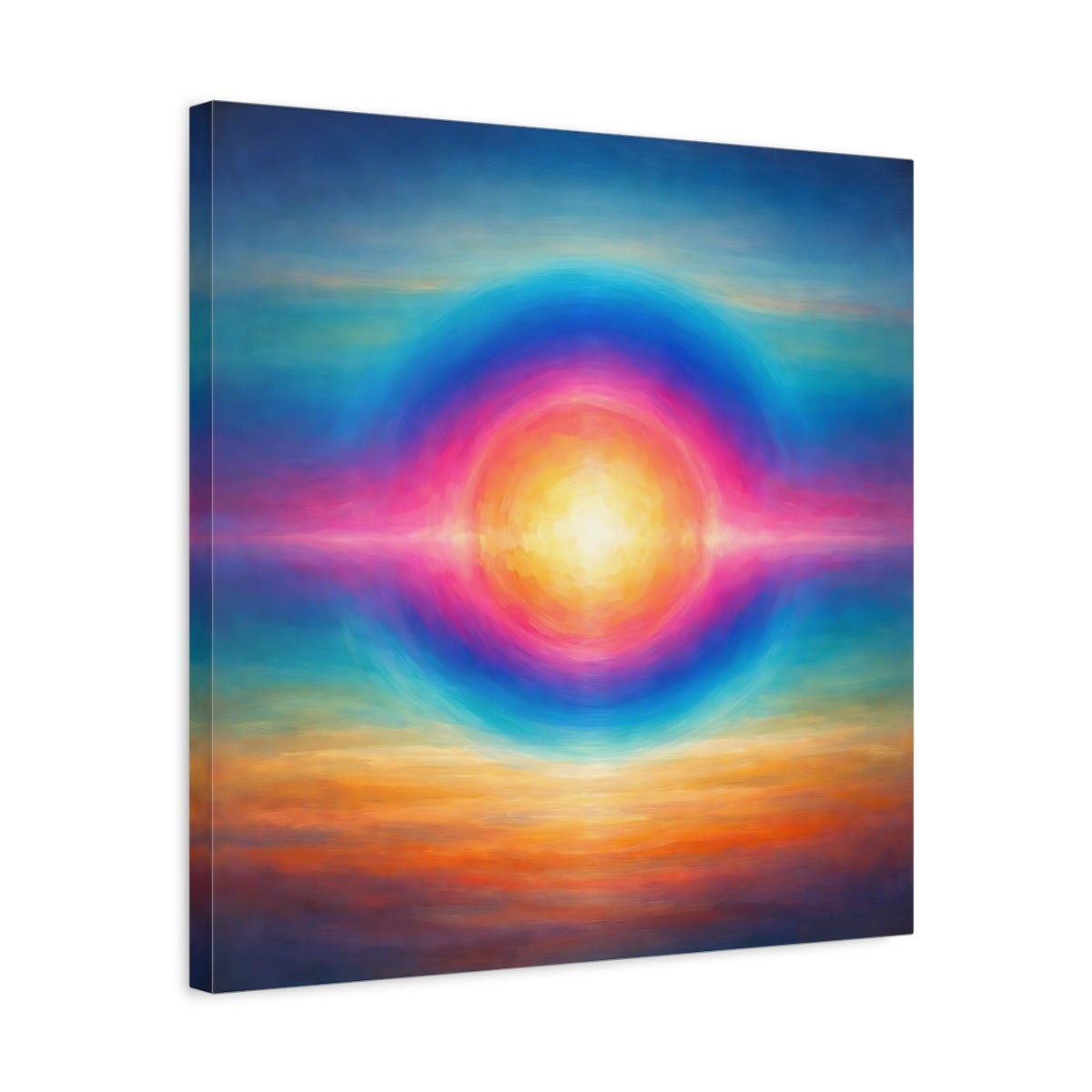 Side Mockup 5. Abstract Abstract Sun Vibrant Colors shown as stretched canvas wall art