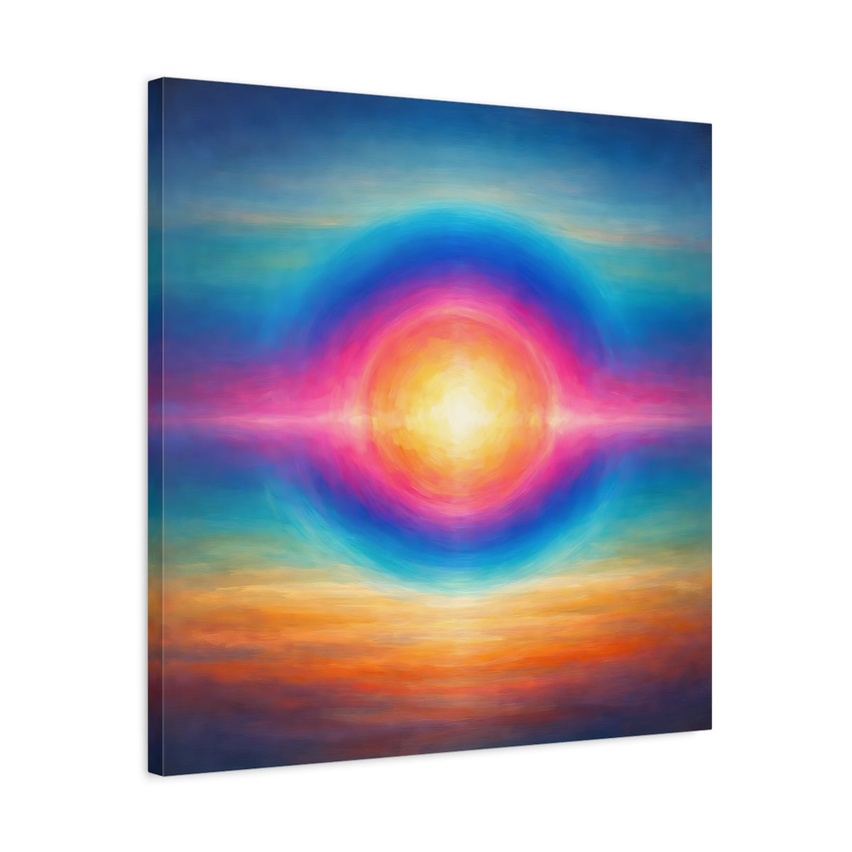 Side Mockup 4. Abstract Abstract Sun Vibrant Colors shown as stretched canvas wall art