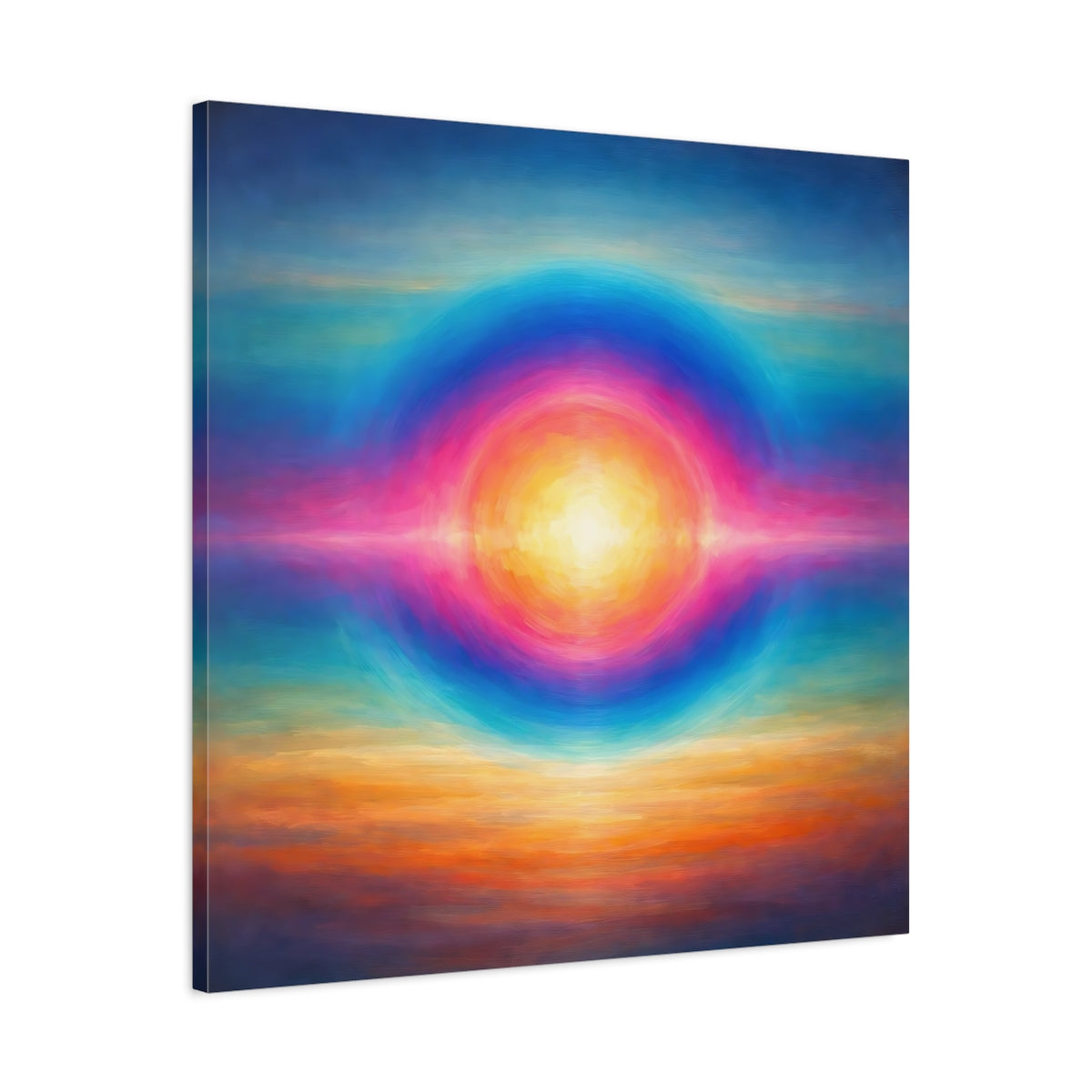 Side Mockup 3. Abstract Abstract Sun Vibrant Colors shown as stretched canvas wall art