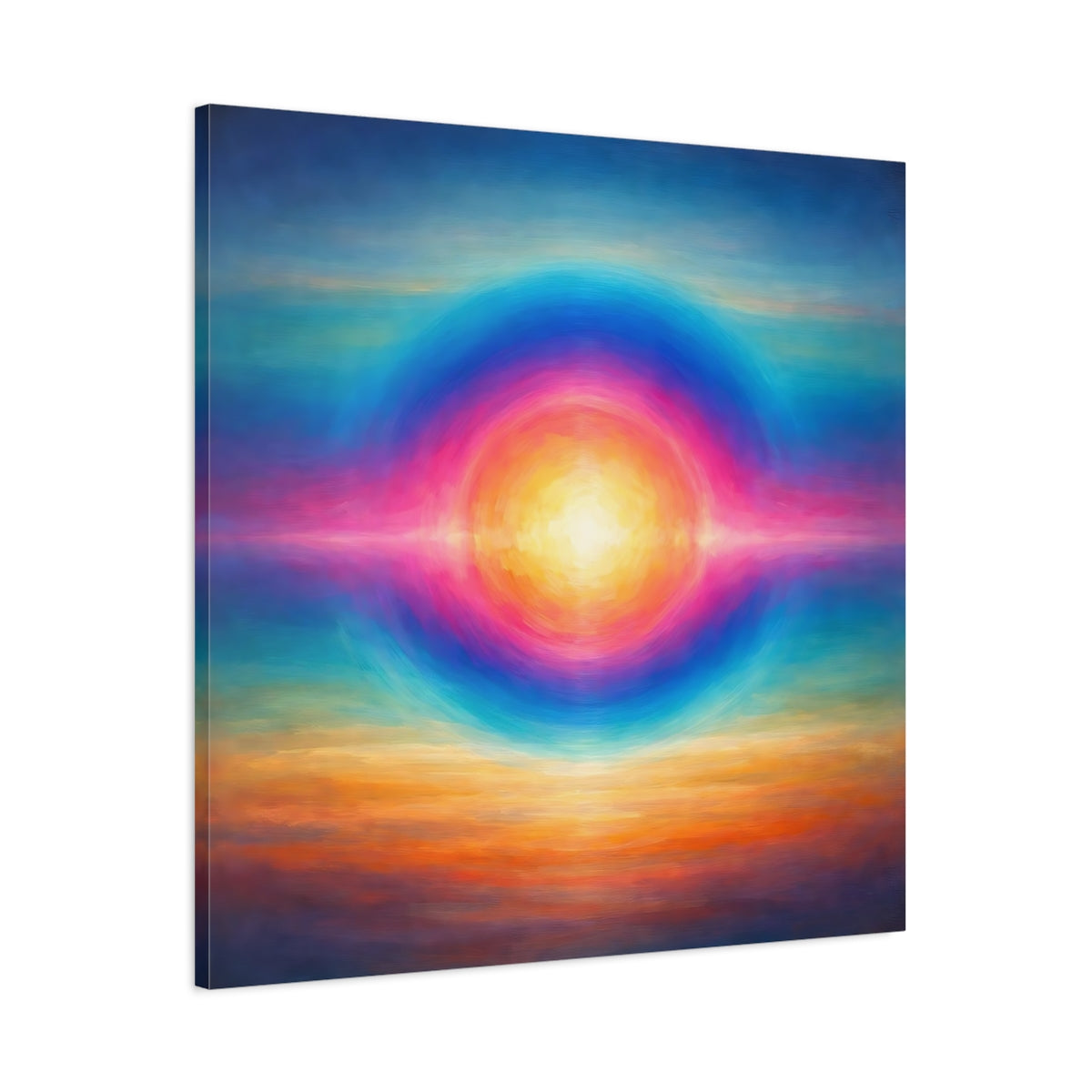 Side Mockup 2. Abstract Abstract Sun Vibrant Colors shown as stretched canvas wall art