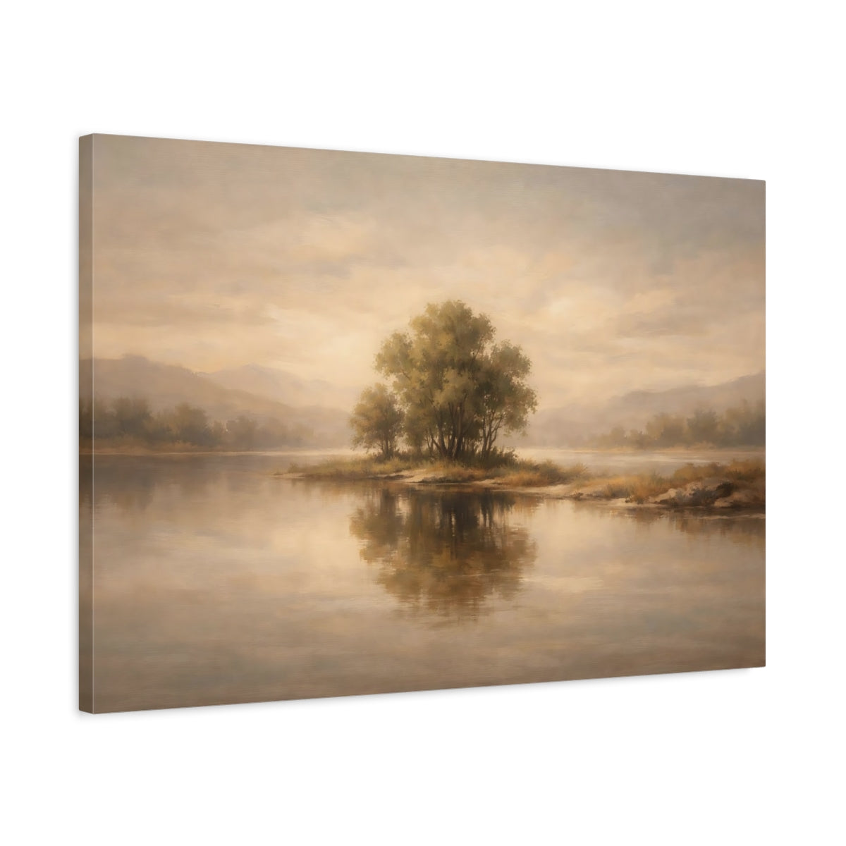 Side Mockup 2. Contemporary Soft Brown Neutral Harmony shown as stretched canvas wall art