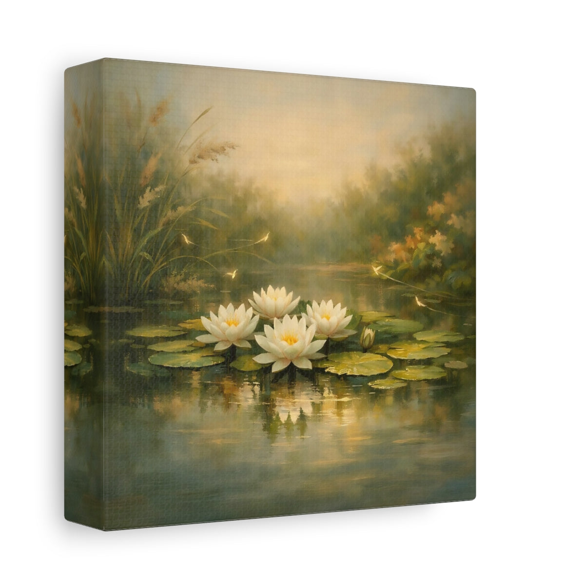 Side Mockup 1. Nature Water Lilies Water Lilies Pond shown as stretched canvas wall art