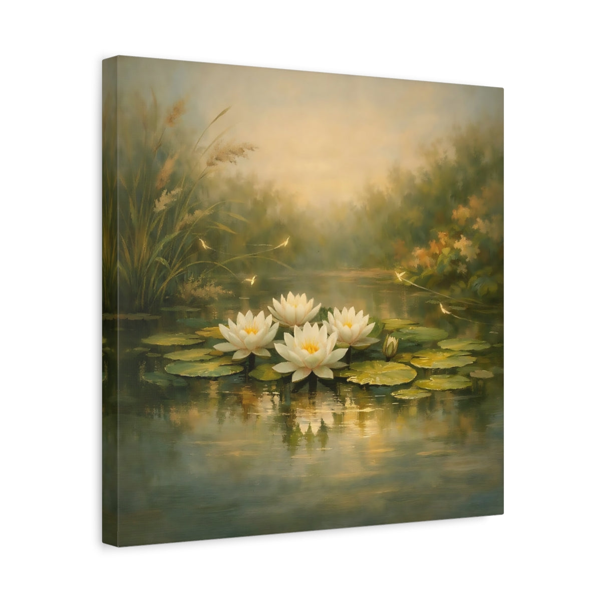 Side Mockup 6. Nature Water Lilies Water Lilies Pond shown as stretched canvas wall art