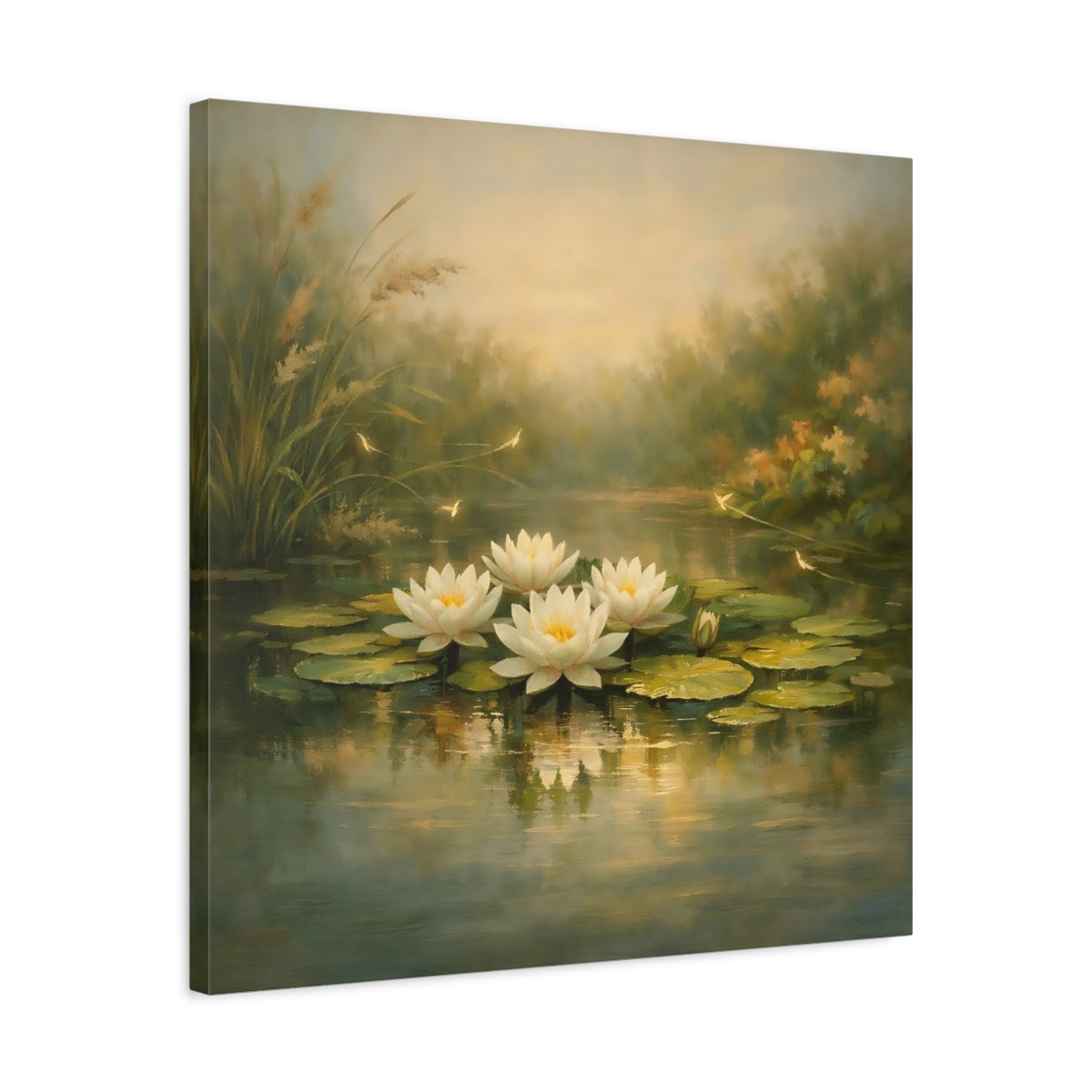 Side Mockup 4. Nature Water Lilies Water Lilies Pond shown as stretched canvas wall art