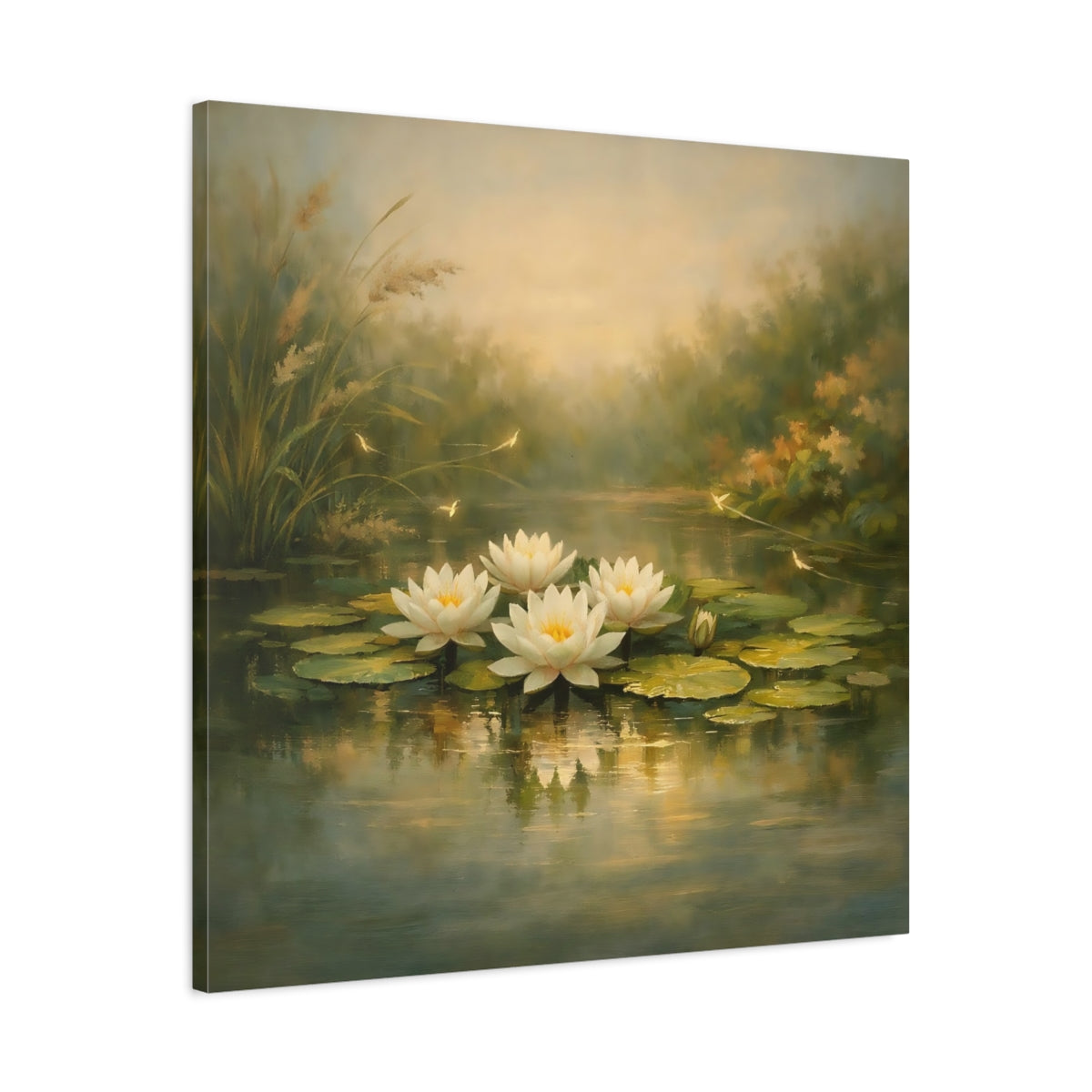 Side Mockup 3. Nature Water Lilies Water Lilies Pond shown as stretched canvas wall art
