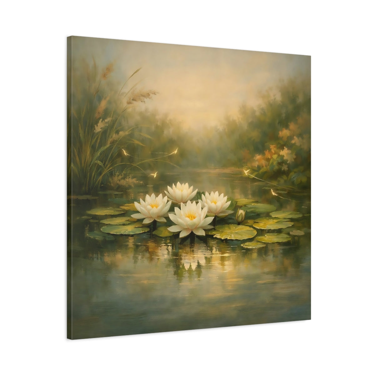 Side Mockup 2. Nature Water Lilies Water Lilies Pond shown as stretched canvas wall art