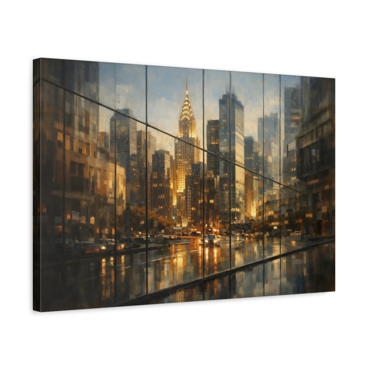 Side Mockup 3. Urban Glass Reflection Sharp Highlight shown as stretched canvas wall art