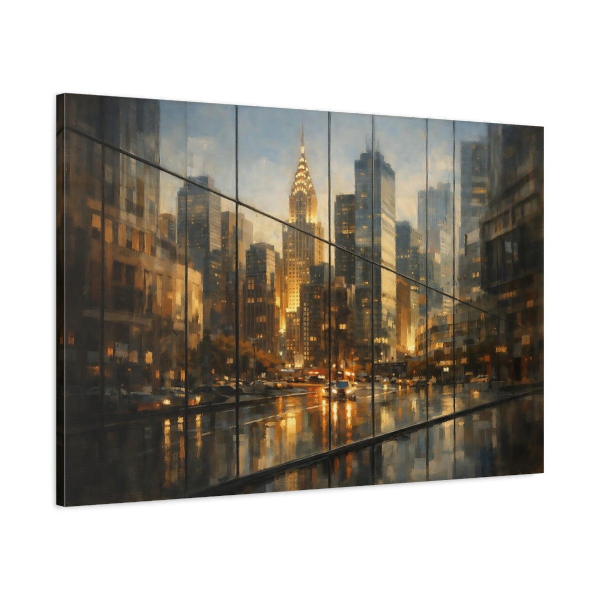 Side Mockup 1. Urban Glass Reflection Sharp Highlight shown as stretched canvas wall art