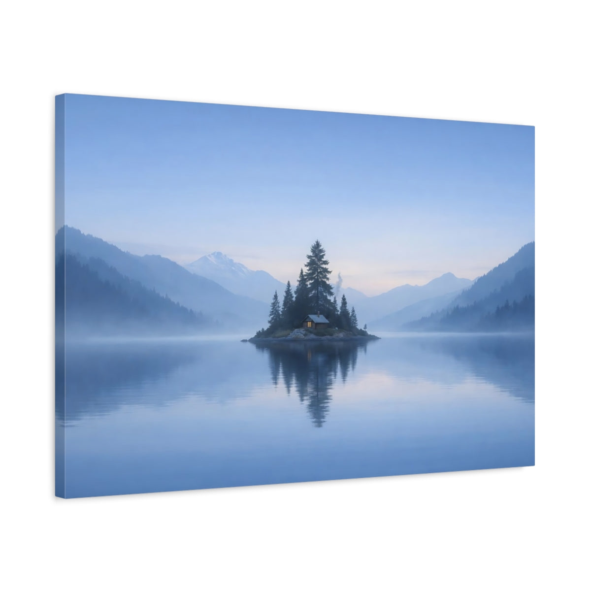 Mist Depth Sky Blue Island Cabin Nature - Canvas Wall Art Print
