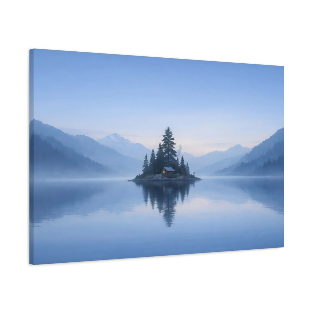 Mist Depth Sky Blue Island Cabin Nature - Canvas Wall Art Print