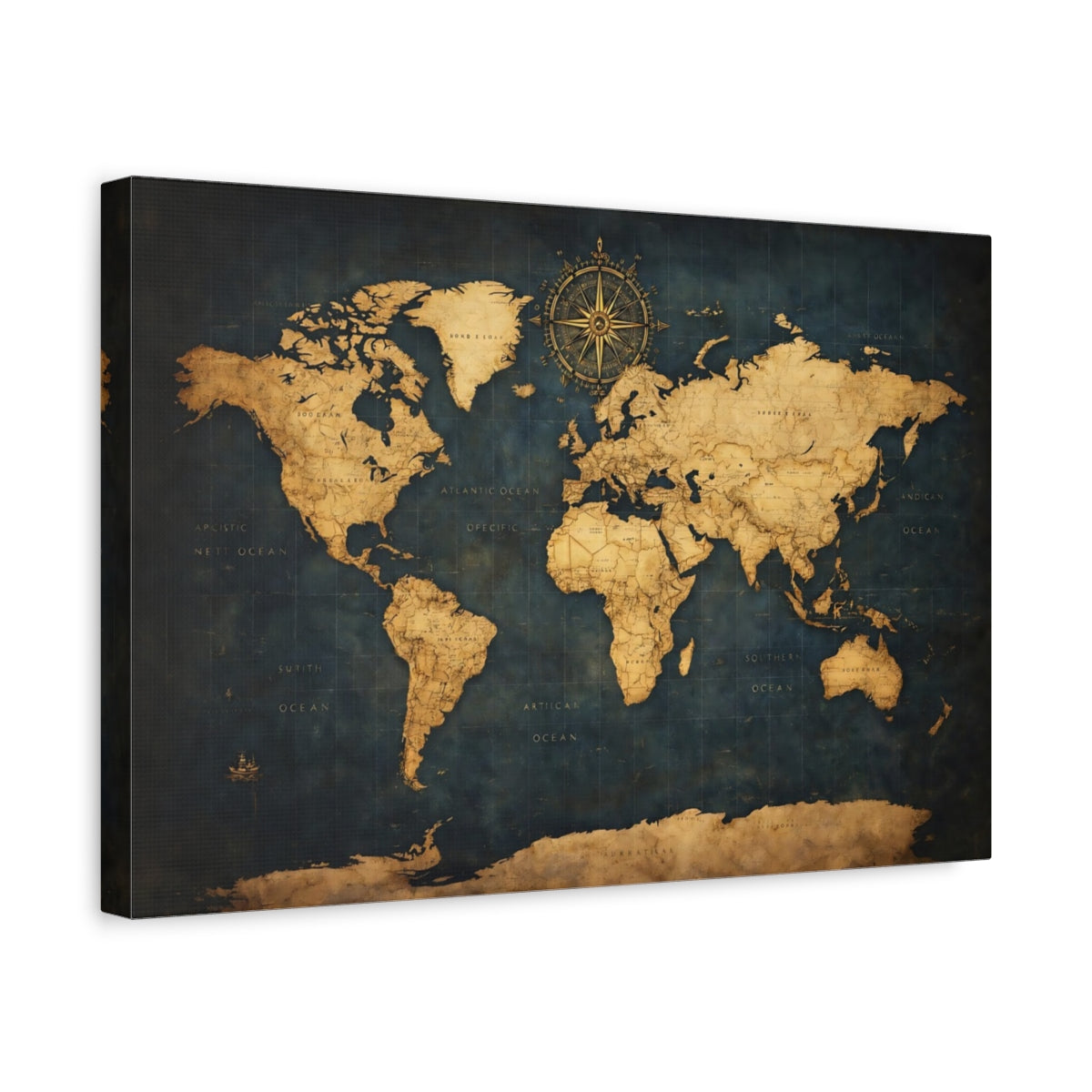 Cartes du monde bleu et or - Impression sur toile