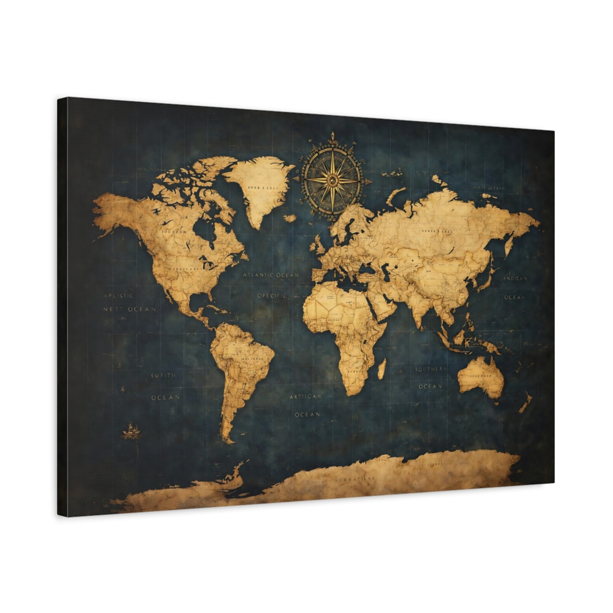 Cartes du monde bleu et or - Impression sur toile