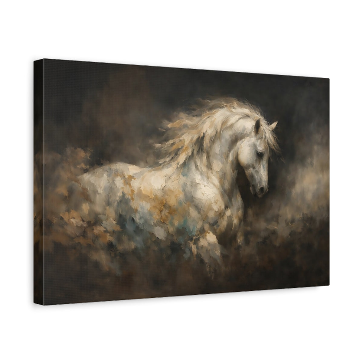 Side Mockup 4. Mineral Abstract Horse Dark Background Contrast shown as stretched canvas wall art