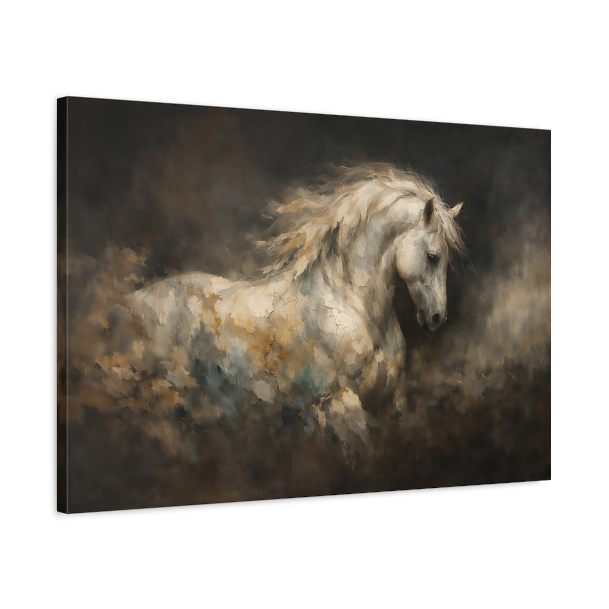 Side Mockup 2. Mineral Abstract Horse Dark Background Contrast shown as stretched canvas wall art