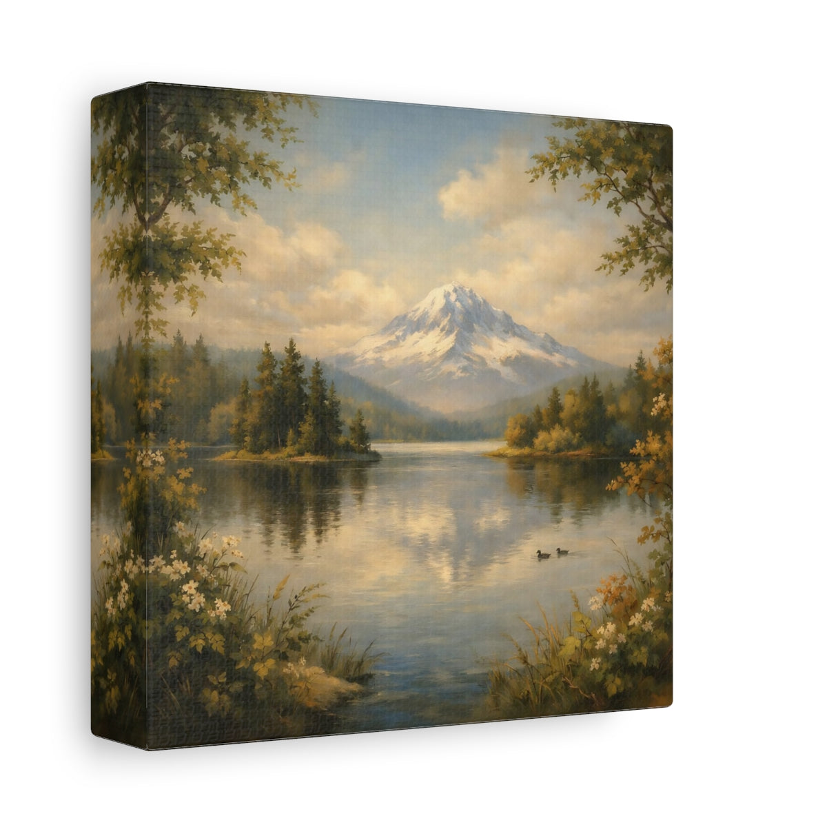 Side Mockup 1. Nature Mountain Lake Green Blue Landscape shown as stretched canvas wall art