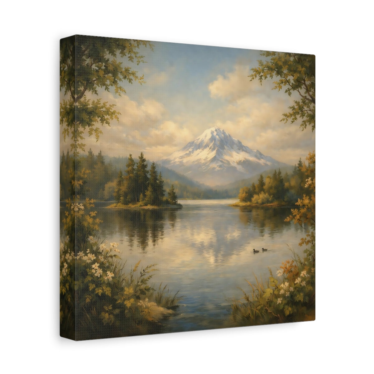 Side Mockup 9. Nature Mountain Lake Green Blue Landscape shown as stretched canvas wall art