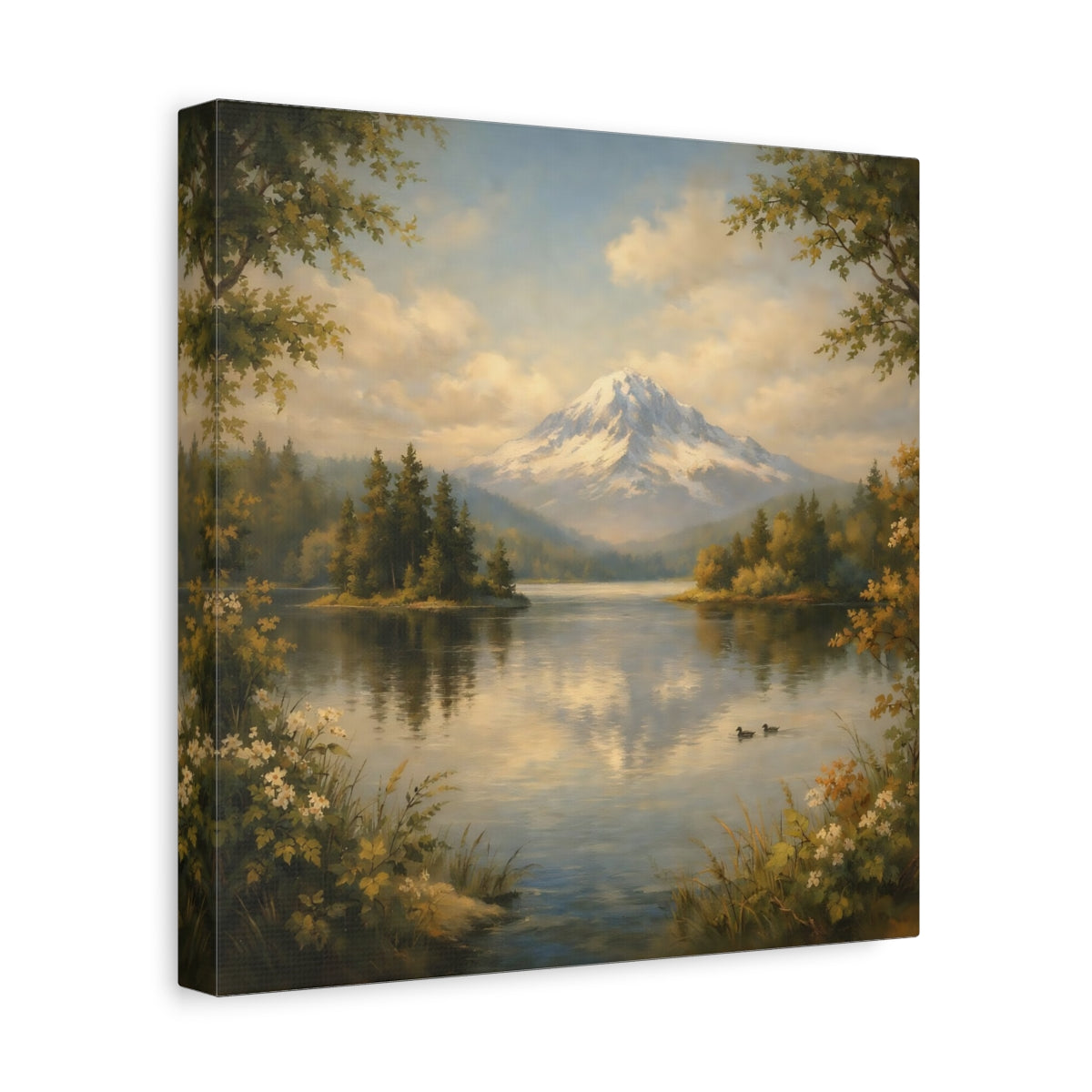 Side Mockup 8. Nature Mountain Lake Green Blue Landscape shown as stretched canvas wall art