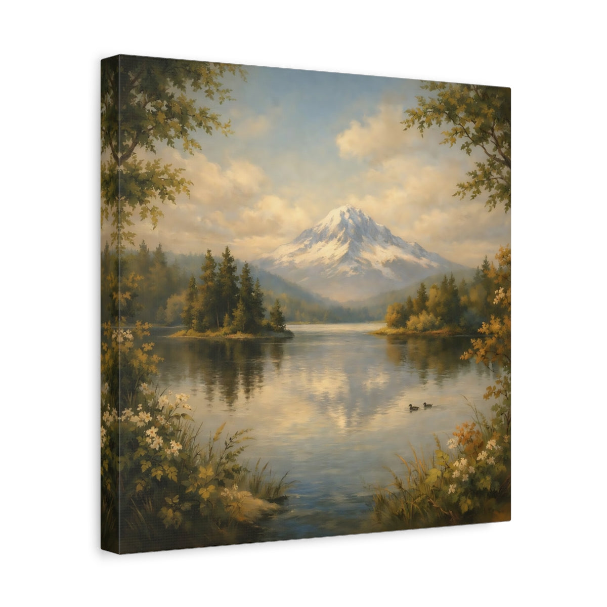 Side Mockup 7. Nature Mountain Lake Green Blue Landscape shown as stretched canvas wall art