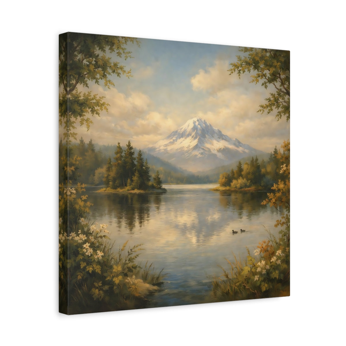 Side Mockup 6. Nature Mountain Lake Green Blue Landscape shown as stretched canvas wall art