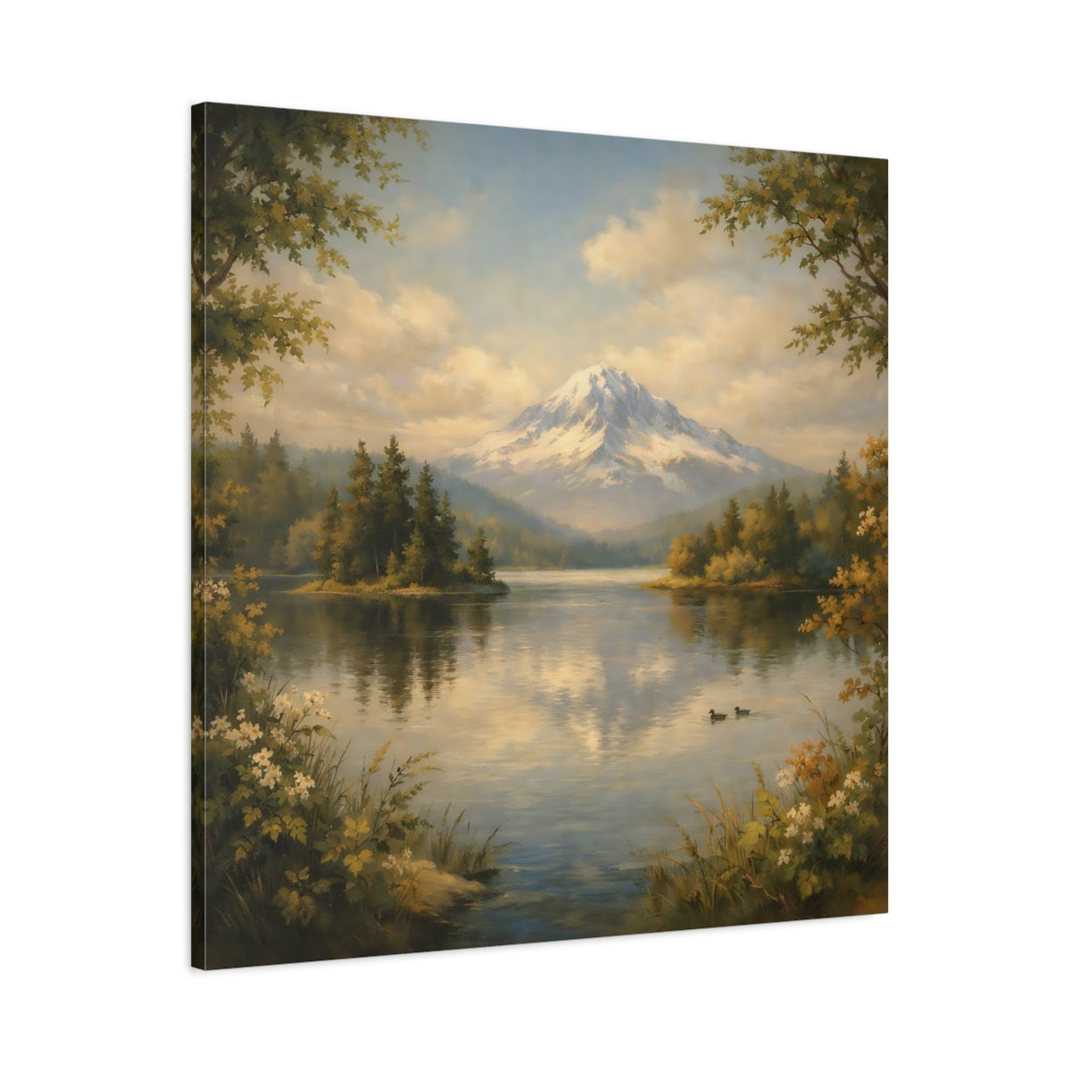 Side Mockup 2. Nature Mountain Lake Green Blue Landscape shown as stretched canvas wall art