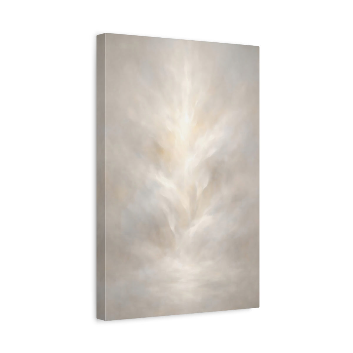 Side Mockup 4. Organic Abstract White Light Diffusion Minimal shown as stretched canvas wall art
