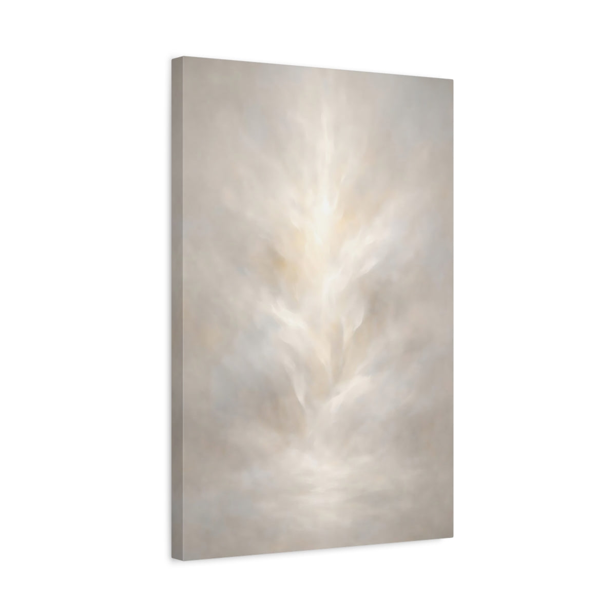 Side Mockup 3. Organic Abstract White Light Diffusion Minimal shown as stretched canvas wall art