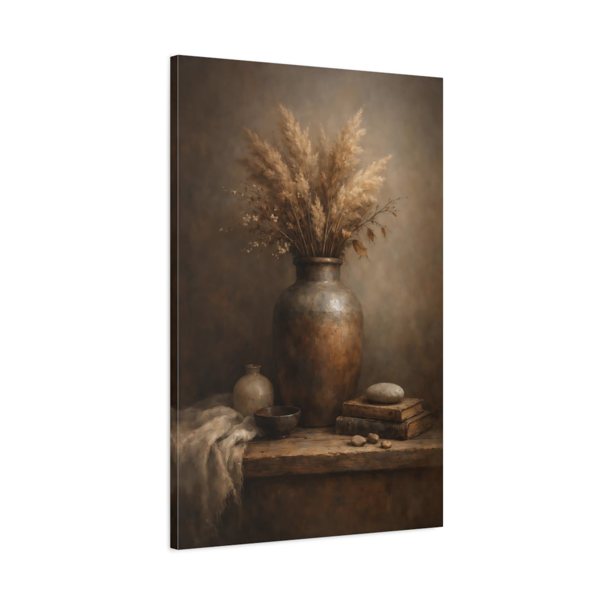 Side Mockup 1. Nature Dried Flora Earthy Still Life shown as stretched canvas wall art